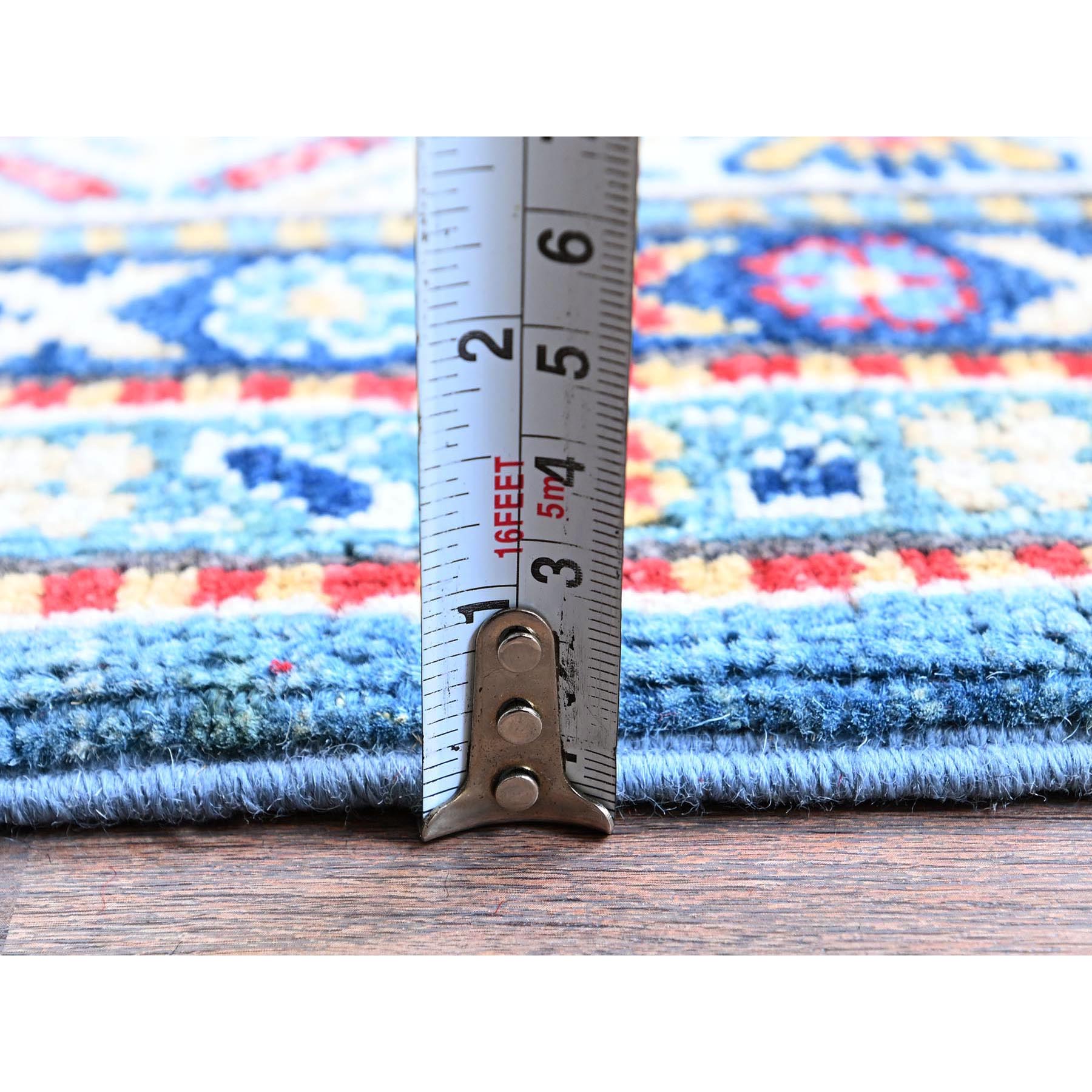 3'2"x16'1" Carolina Blue, Kazak with Tribal Medallions Design, Hand Knotted, Soft and Velvety Wool, Denser Weave, Vegetable Dyes, XL Runner, Oriental Rug Sh545