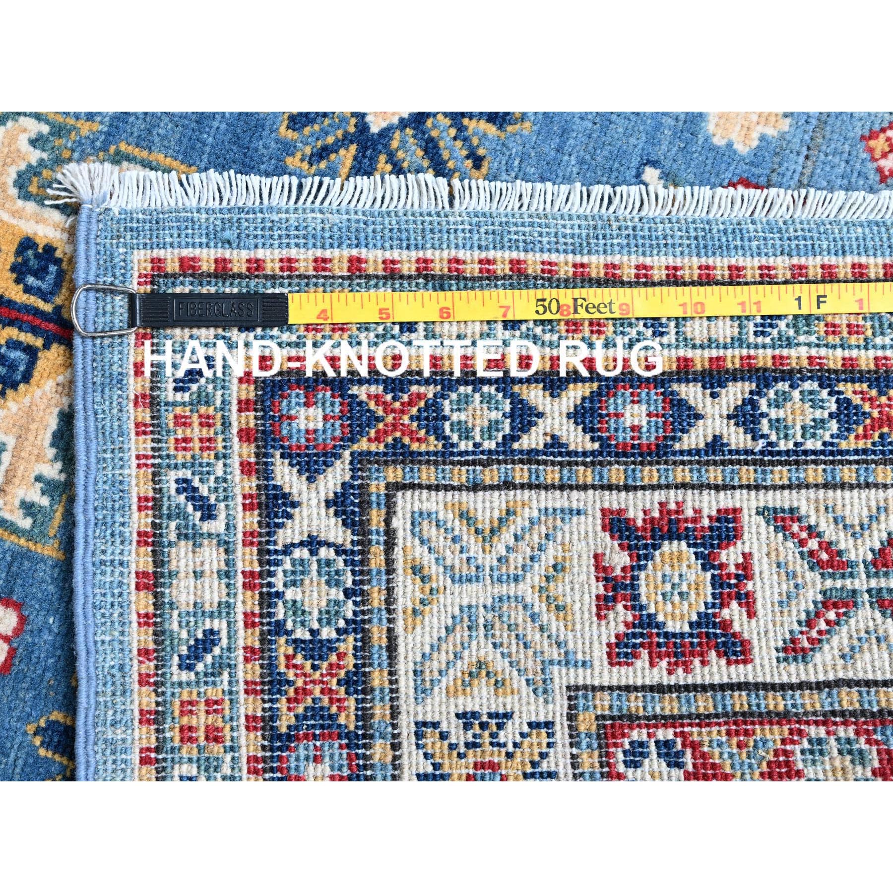 3'2"x16'1" Carolina Blue, Kazak with Tribal Medallions Design, Hand Knotted, Soft and Velvety Wool, Denser Weave, Vegetable Dyes, XL Runner, Oriental Rug Sh545