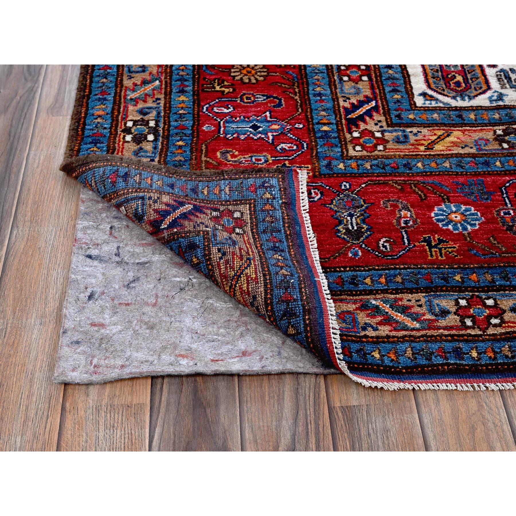 9'1"x12'3" Crimson Red, Afghan Ersari with Turkish Knot, Caucasian Design Revival, Vegetable Dyes, Hand Knotted, Pure Wool, Oriental Rug Sh546