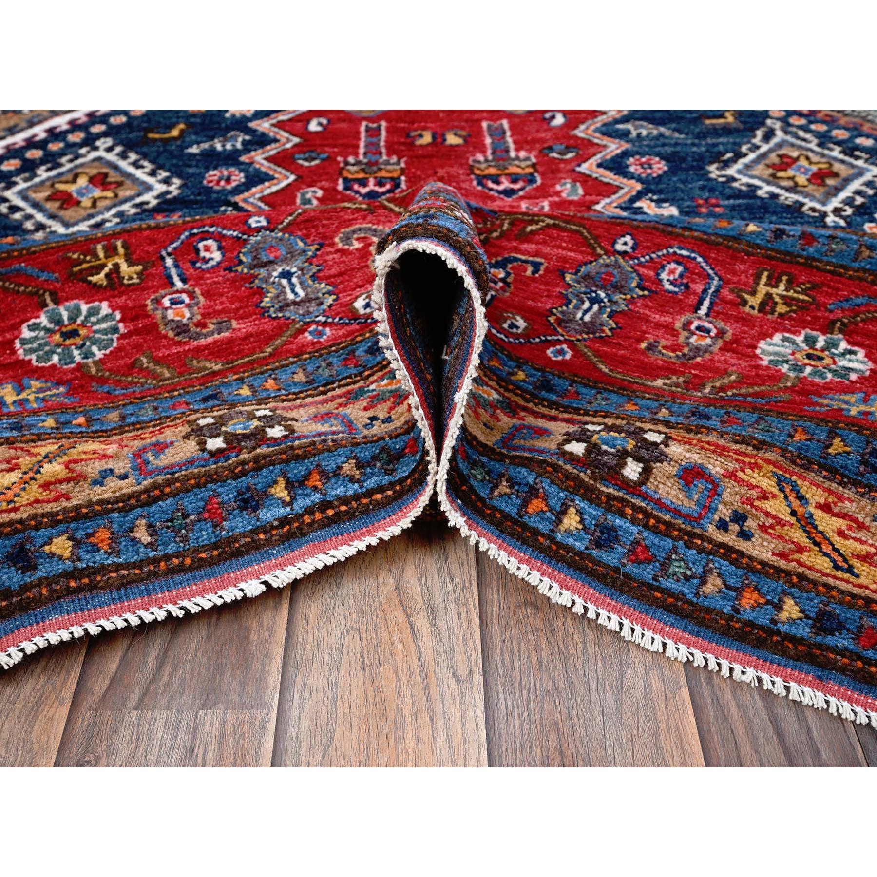 9'1"x12'3" Crimson Red, Afghan Ersari with Turkish Knot, Caucasian Design Revival, Vegetable Dyes, Hand Knotted, Pure Wool, Oriental Rug Sh546