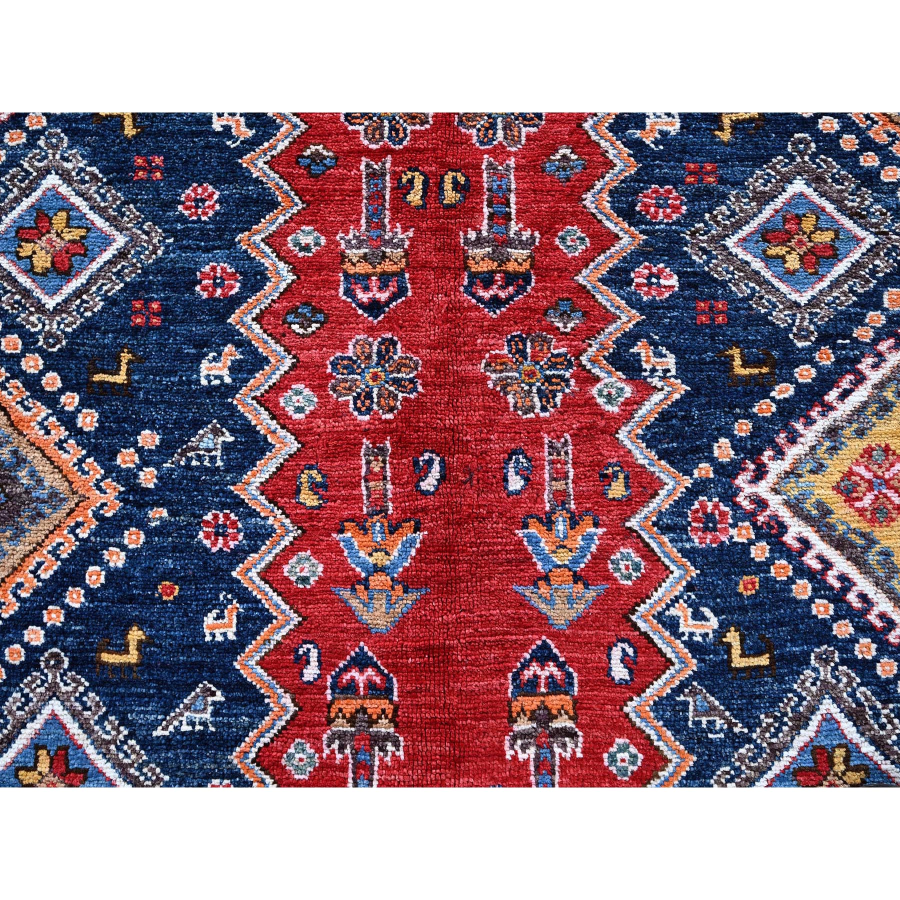 9'1"x12'3" Crimson Red, Afghan Ersari with Turkish Knot, Caucasian Design Revival, Vegetable Dyes, Hand Knotted, Pure Wool, Oriental Rug Sh546