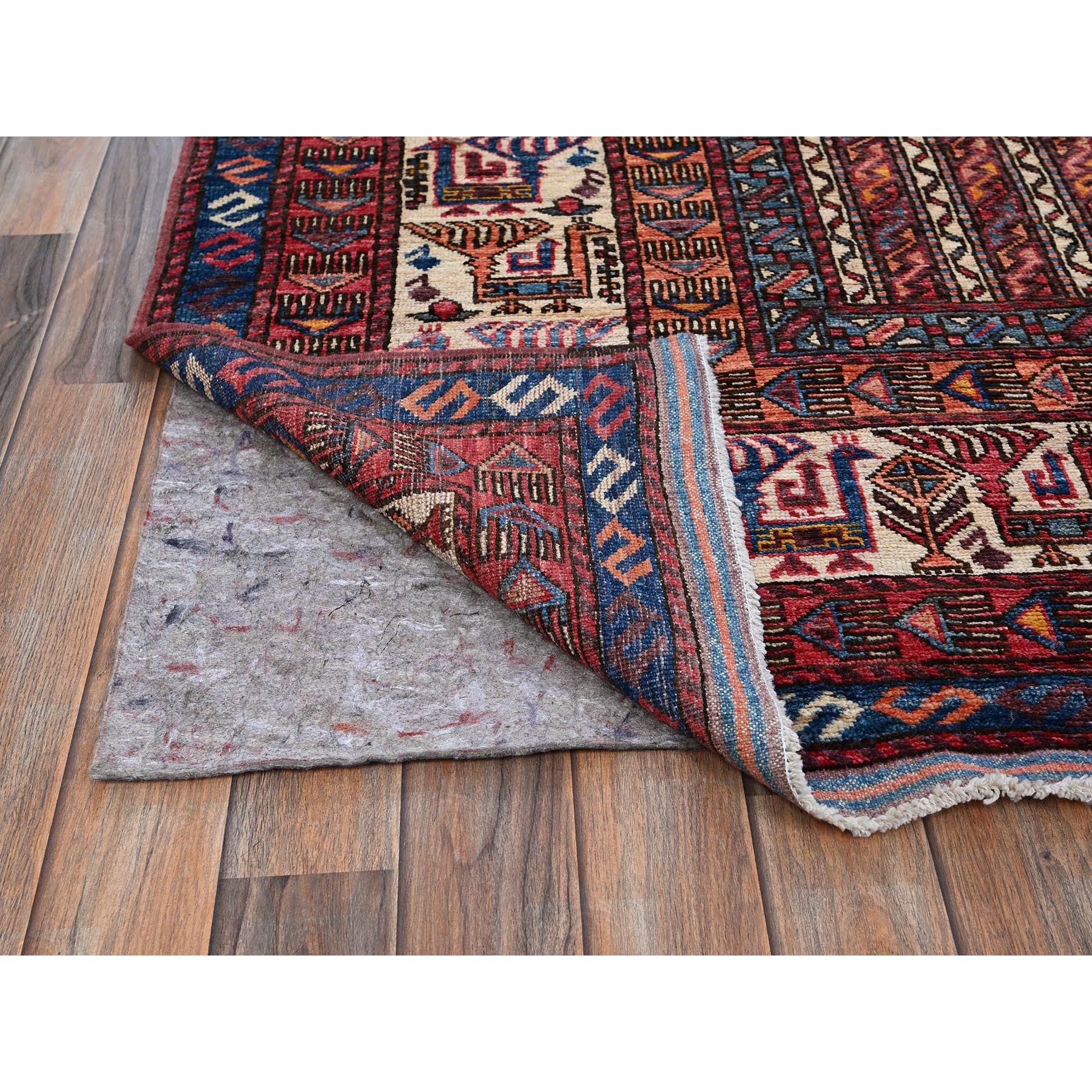 9'5"x12'1" Bayern Blue, Afghan Ersari with Turkish Knot, Caucasian Design Revival, Ancient Bird Figurines, Vegetable Dyes, Hand Knotted, 100% Wool, Oriental Rug Sh547