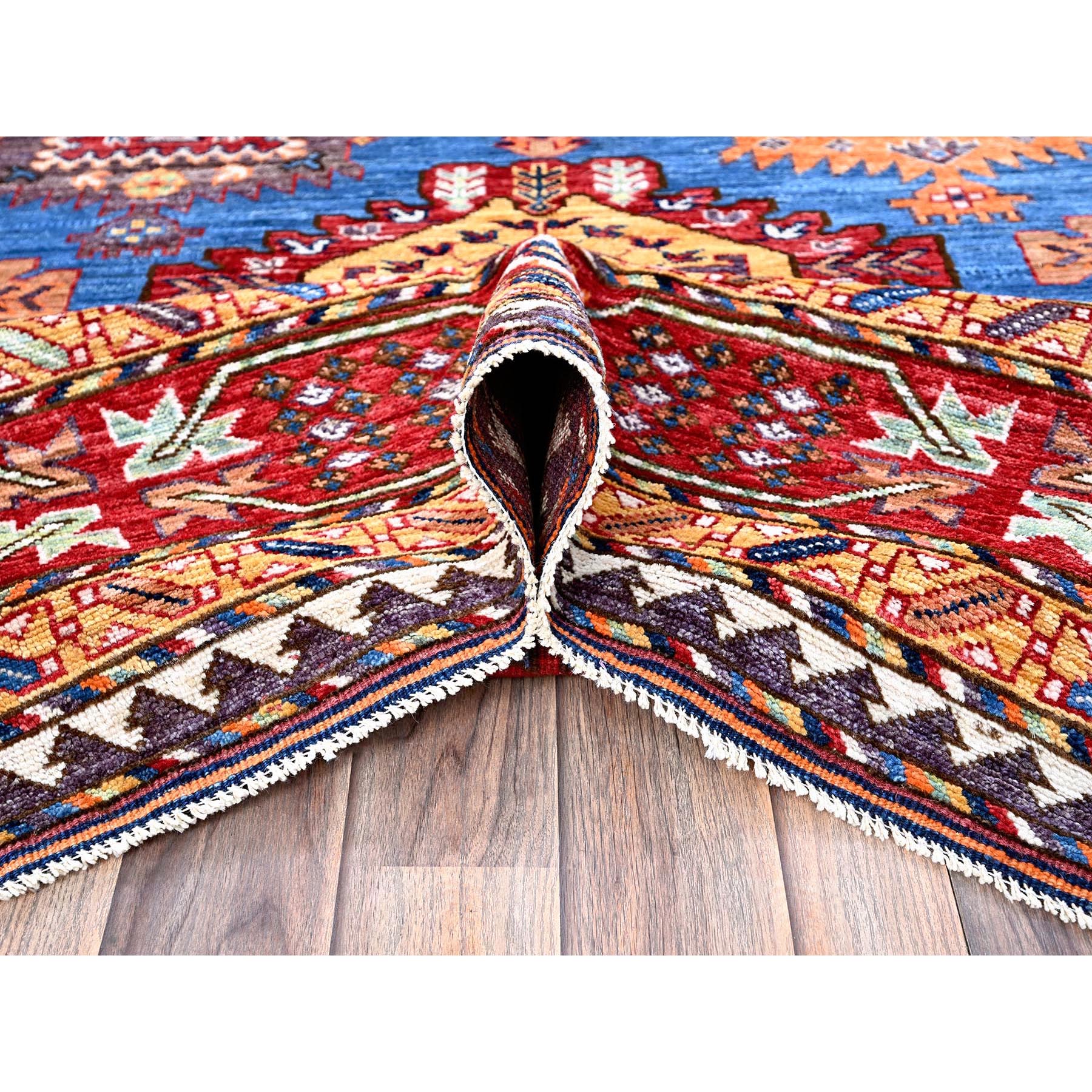 8'2"x9'9" Carolina Blue, Afghan Ersari with Turkish Knot, Caucasian Design Revival, Vegetable Dyes, Hand Knotted, Pure Wool, Oriental Rug Sh549