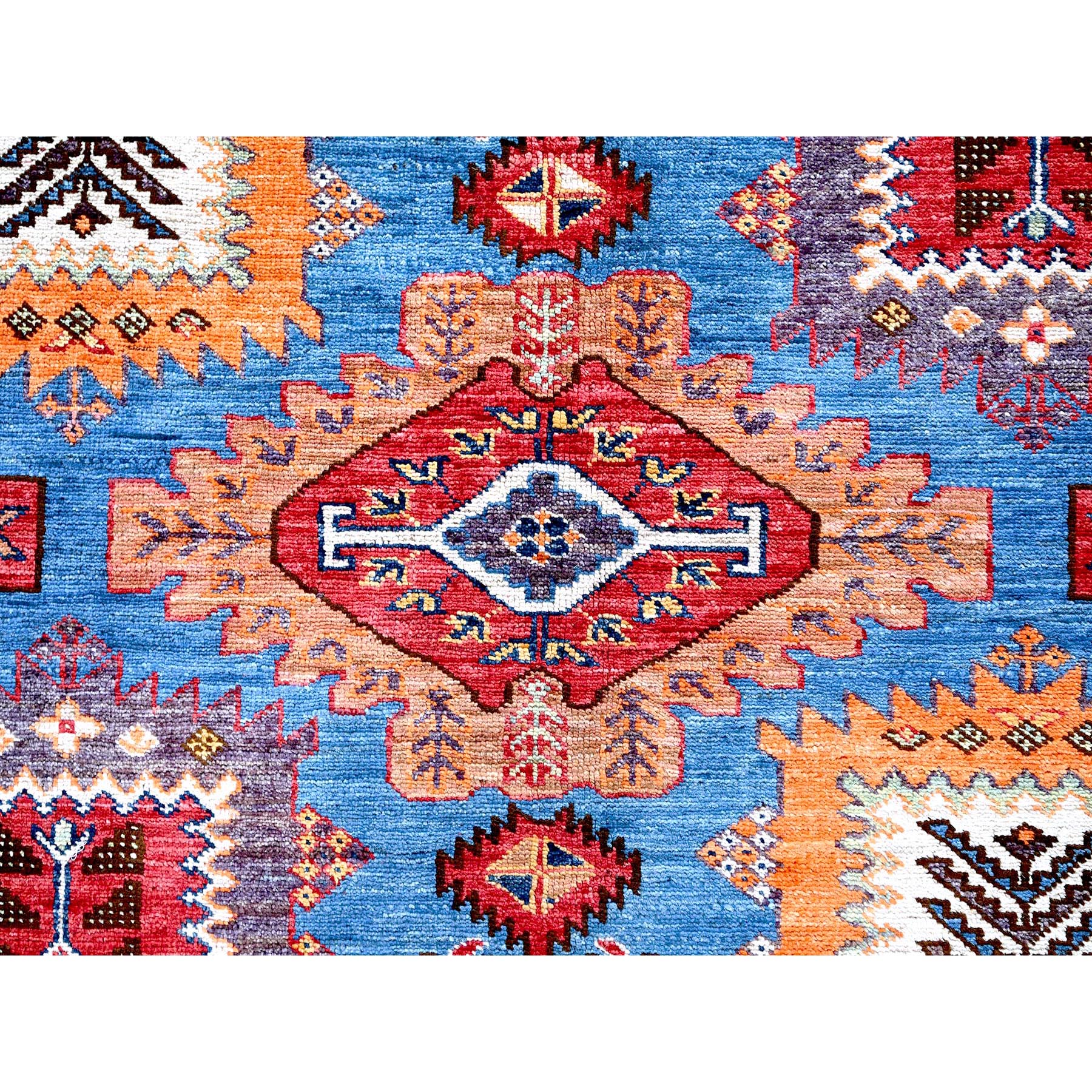 8'2"x9'9" Carolina Blue, Afghan Ersari with Turkish Knot, Caucasian Design Revival, Vegetable Dyes, Hand Knotted, Pure Wool, Oriental Rug Sh549