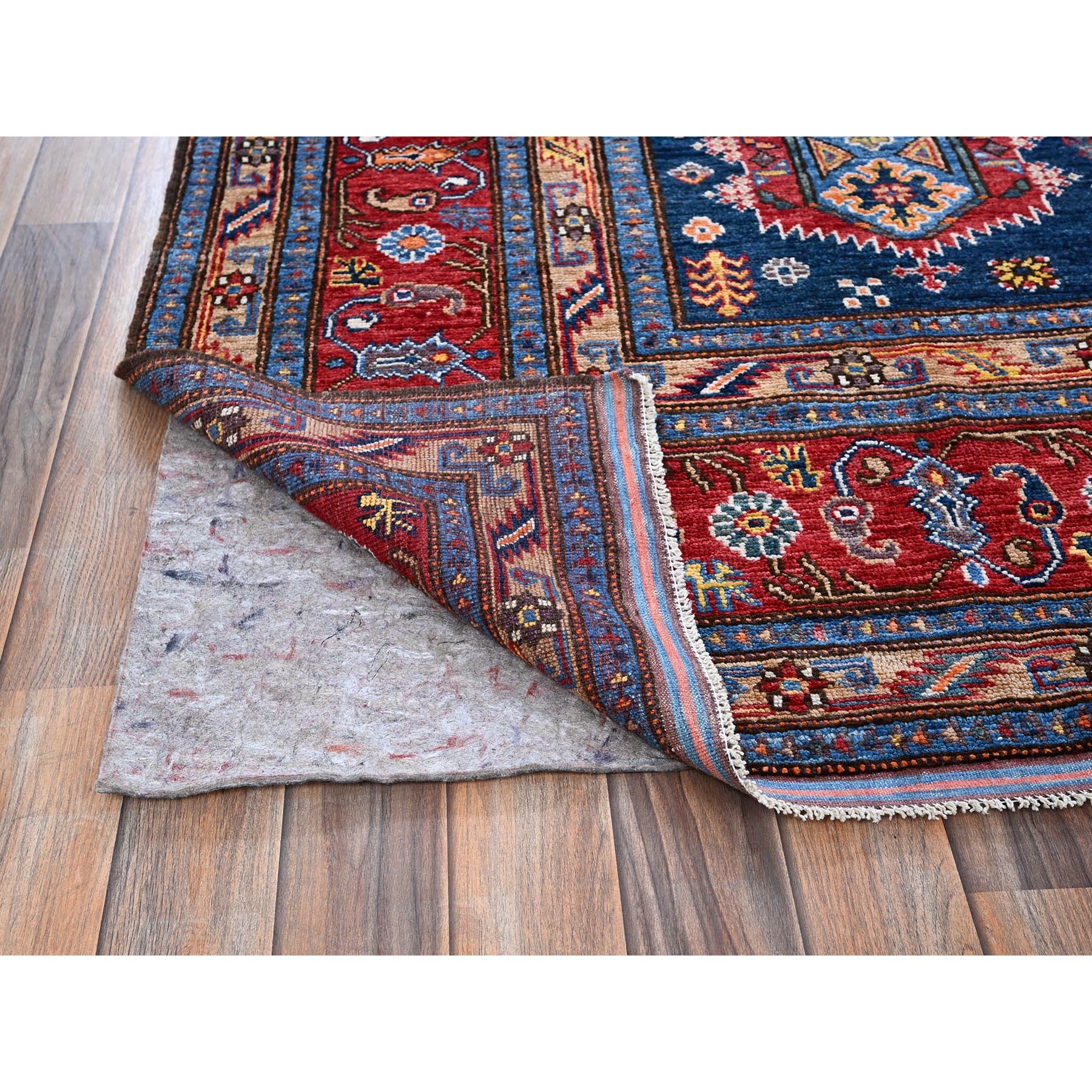 8'3"x9'10" Yale Blue, Afghan Ersari with Turkish Knot, Caucasian Design Revival, Vegetable Dyes, Hand Knotted, 100% Wool, Oriental Rug Sh550