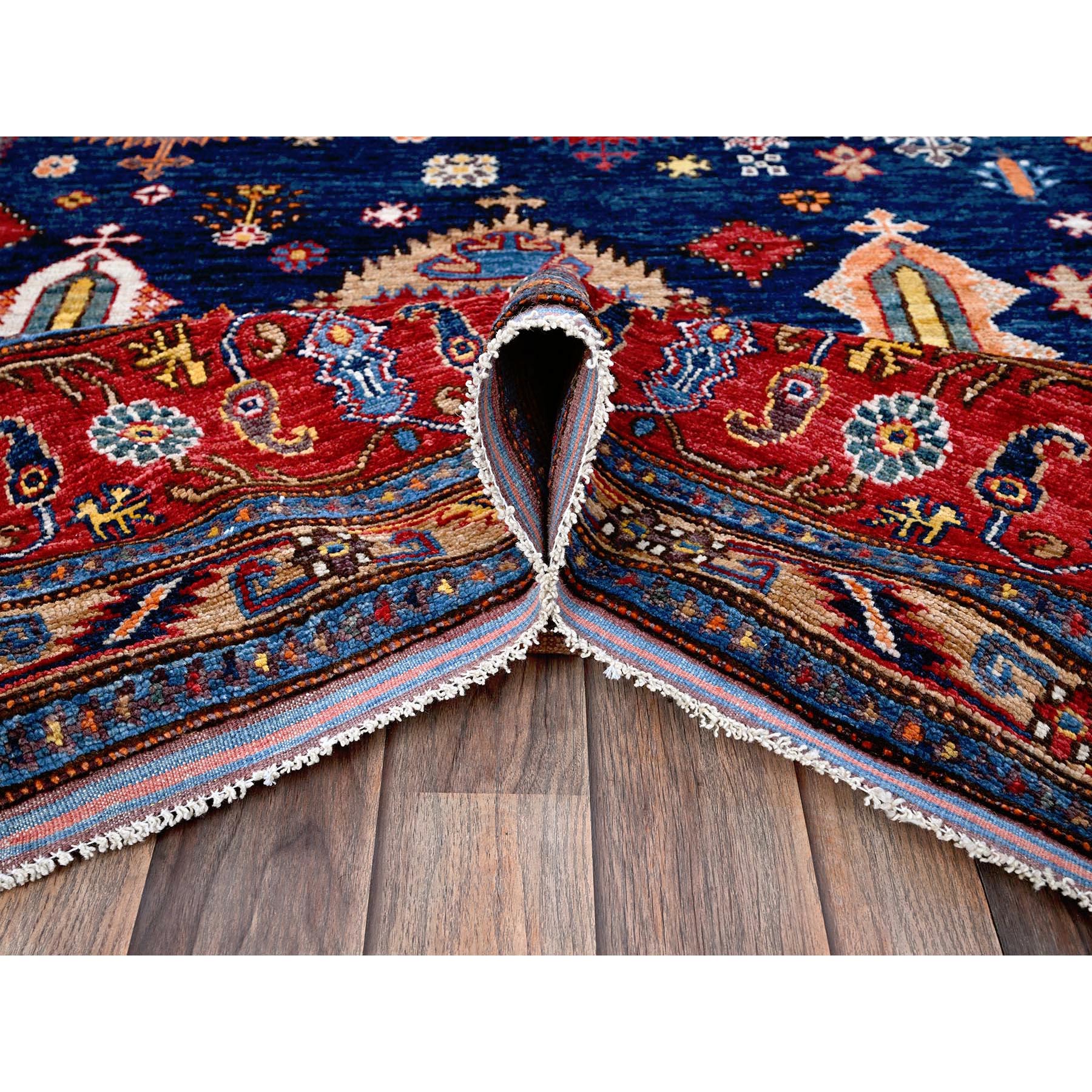 8'3"x9'10" Yale Blue, Afghan Ersari with Turkish Knot, Caucasian Design Revival, Vegetable Dyes, Hand Knotted, 100% Wool, Oriental Rug Sh550