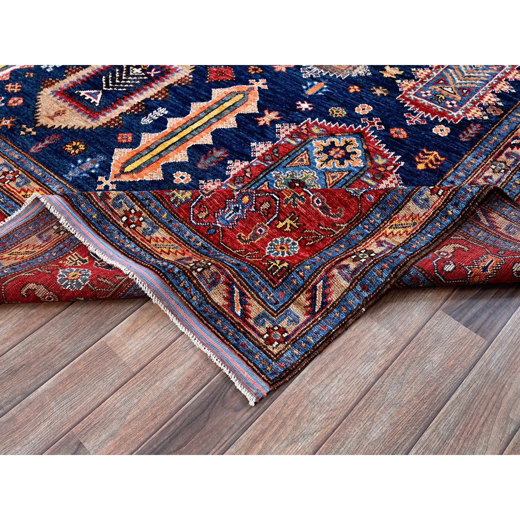 8'3"x9'10" Yale Blue, Afghan Ersari with Turkish Knot, Caucasian Design Revival, Vegetable Dyes, Hand Knotted, 100% Wool, Oriental Rug Sh550