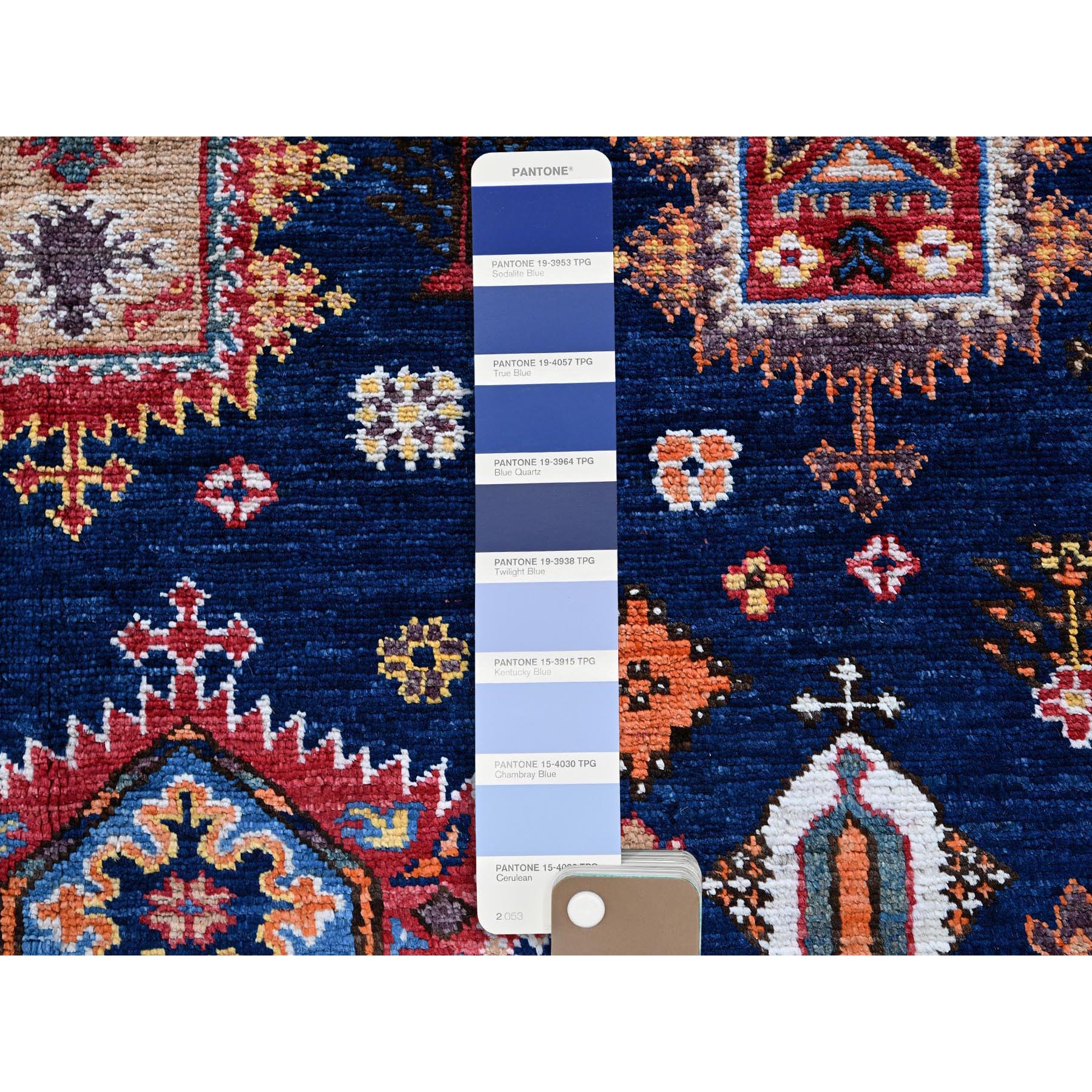 8'3"x9'10" Yale Blue, Afghan Ersari with Turkish Knot, Caucasian Design Revival, Vegetable Dyes, Hand Knotted, 100% Wool, Oriental Rug Sh550