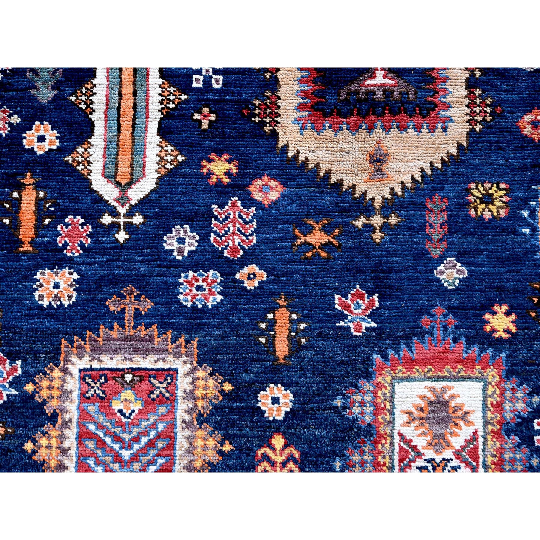 8'3"x9'10" Yale Blue, Afghan Ersari with Turkish Knot, Caucasian Design Revival, Vegetable Dyes, Hand Knotted, 100% Wool, Oriental Rug Sh550