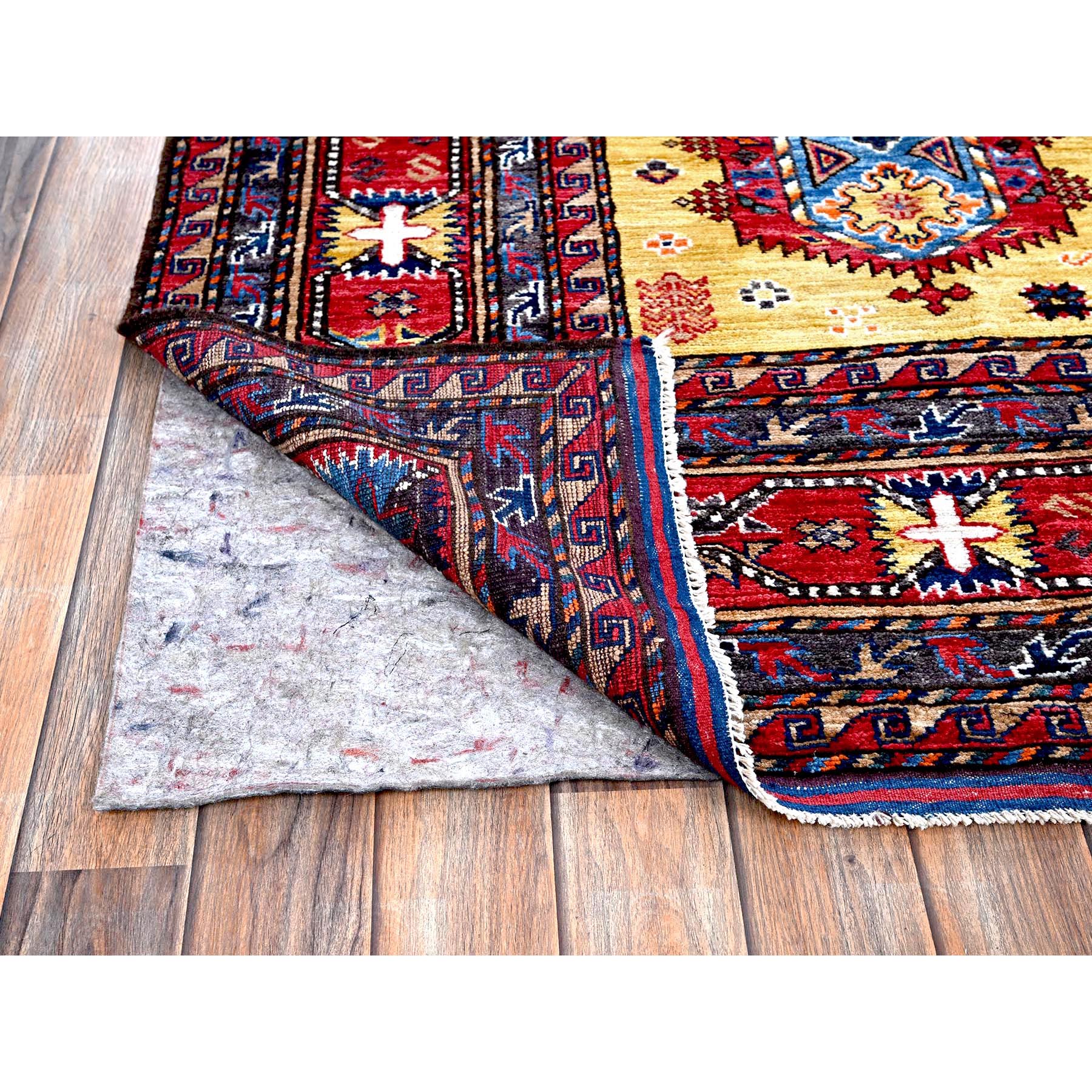 8'3"x9'8" Macaroon Yellow, Afghan Ersari with Turkish Knot, Caucasian Design Revival, Vegetable Dyes, Hand Knotted, Soft and Shiny Wool, Oriental Rug Sh551
