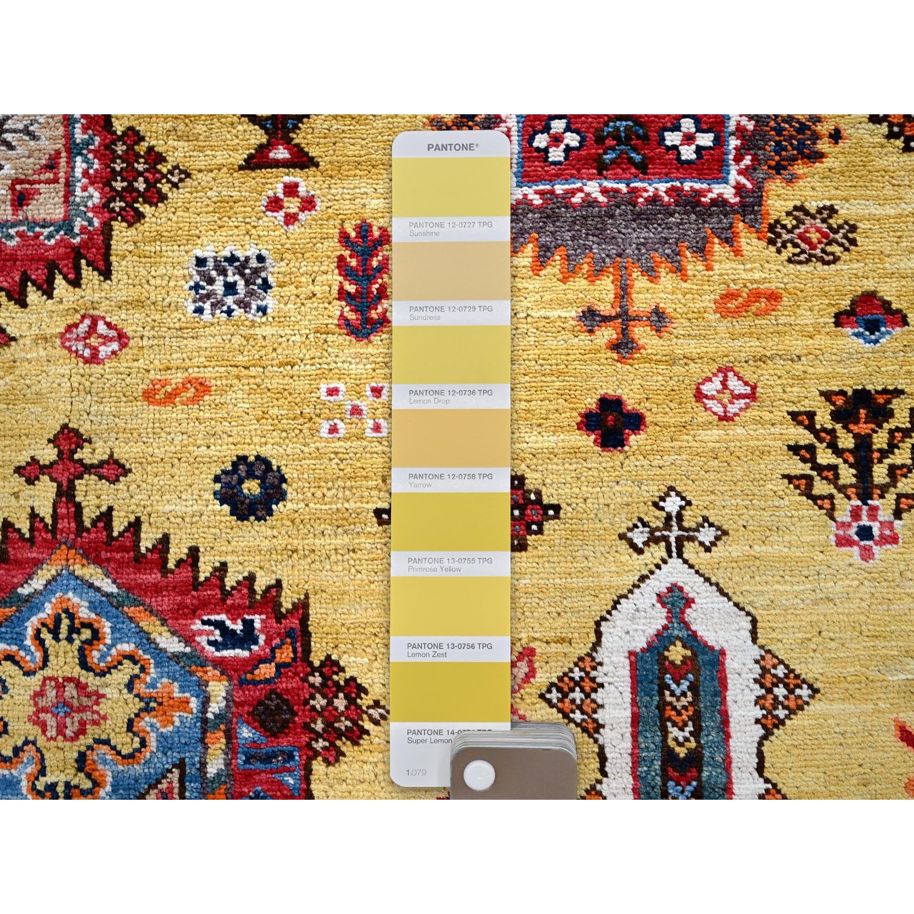 8'3"x9'8" Macaroon Yellow, Afghan Ersari with Turkish Knot, Caucasian Design Revival, Vegetable Dyes, Hand Knotted, Soft and Shiny Wool, Oriental Rug Sh551