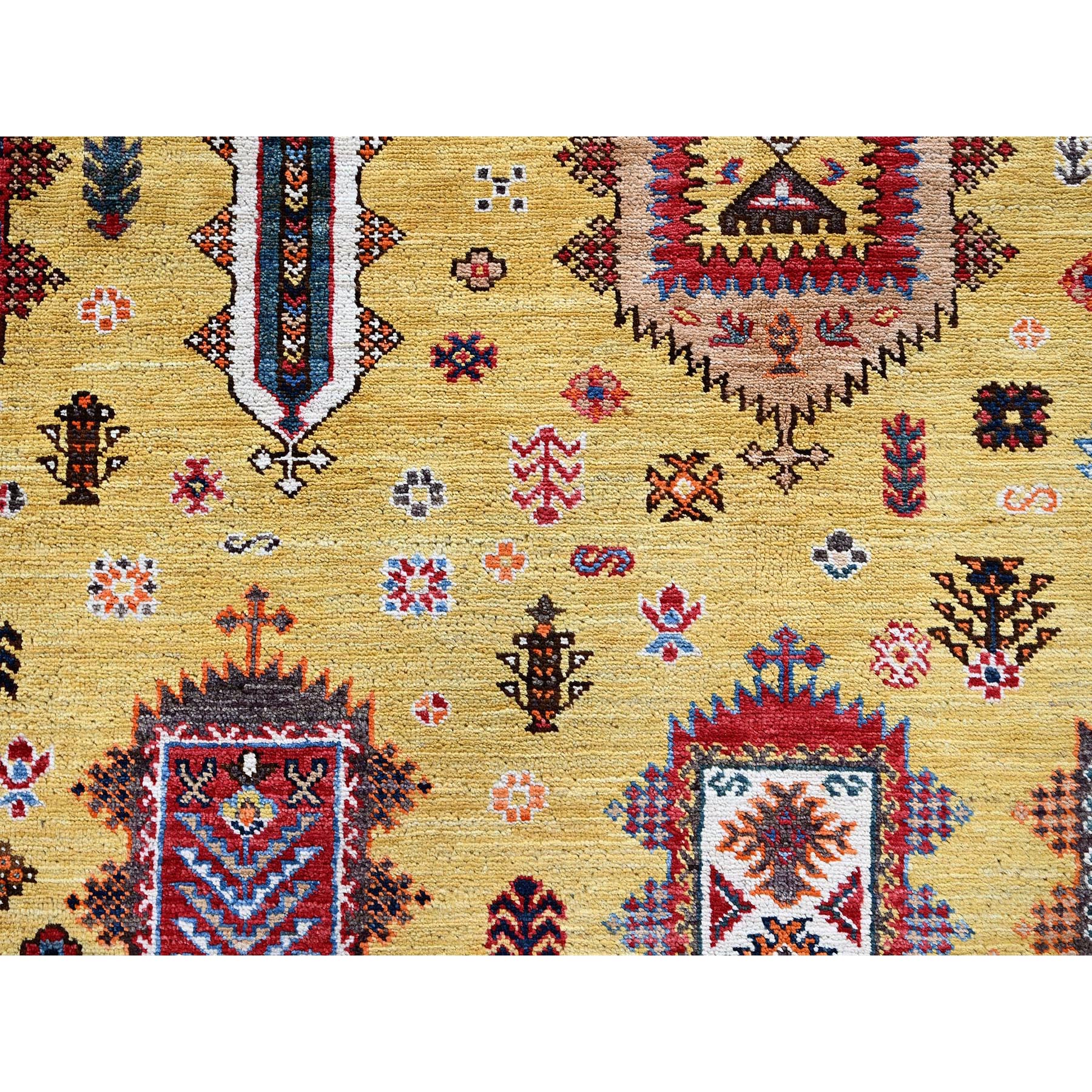 8'3"x9'8" Macaroon Yellow, Afghan Ersari with Turkish Knot, Caucasian Design Revival, Vegetable Dyes, Hand Knotted, Soft and Shiny Wool, Oriental Rug Sh551