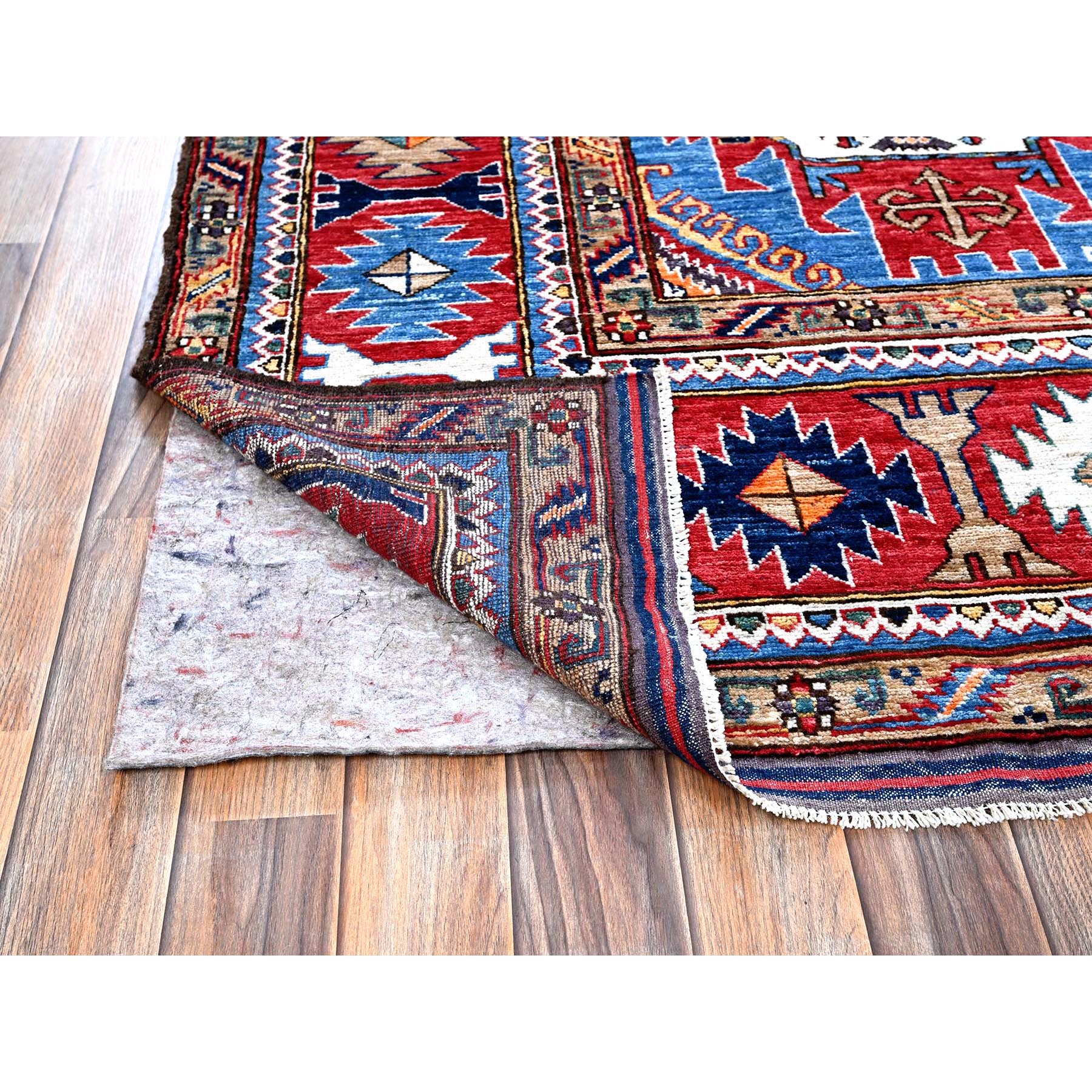 8'1"x9'10" Bayern Blue, Afghan Ersari with Turkish Knot, Caucasian Design Revival, Vegetable Dyes, Hand Knotted, 100% Wool, Oriental Rug Sh552
