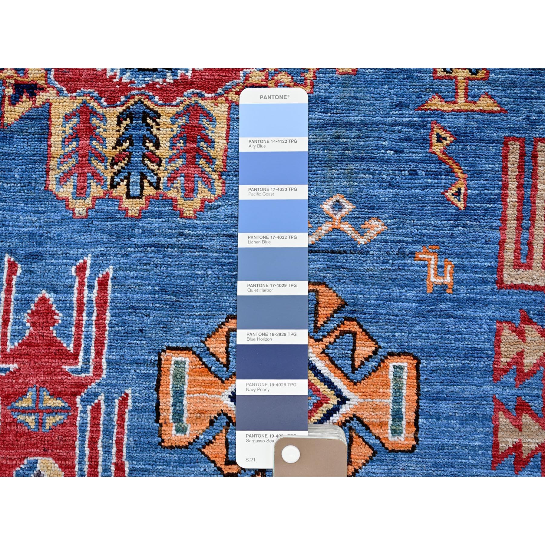 8'1"x9'10" Bayern Blue, Afghan Ersari with Turkish Knot, Caucasian Design Revival, Vegetable Dyes, Hand Knotted, 100% Wool, Oriental Rug Sh552