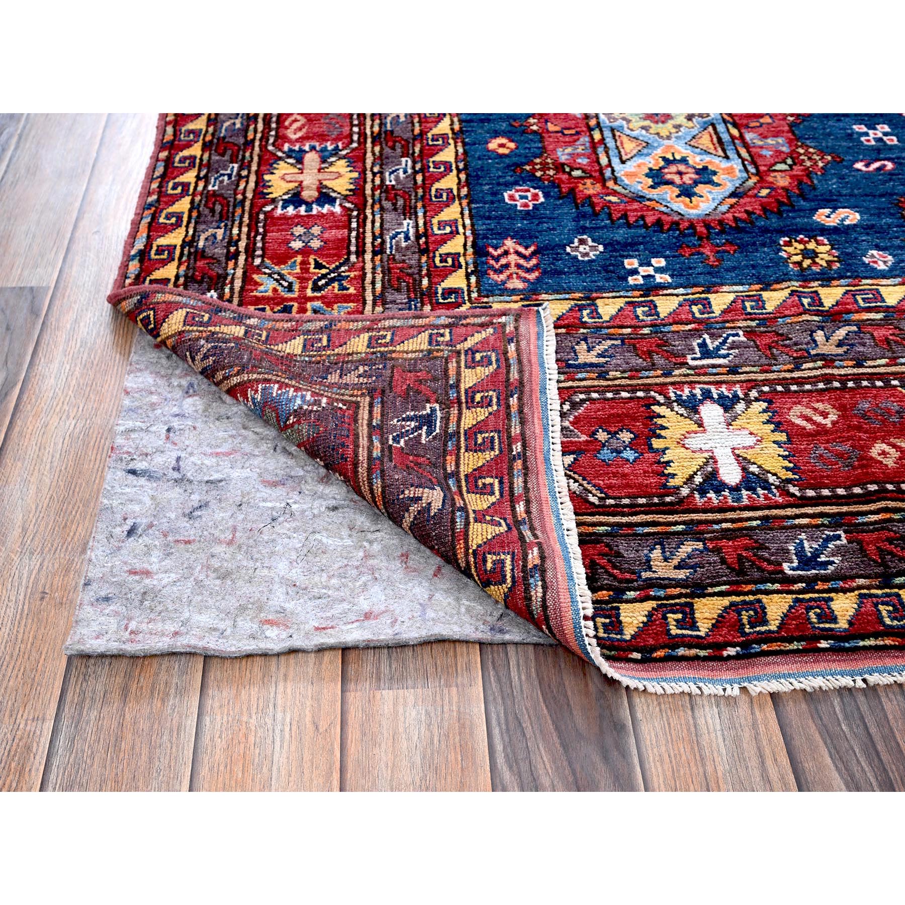 8'5"x9'8" Yale Blue, Afghan Ersari with Turkish Knot, Caucasian Design Revival, Vegetable Dyes, Hand Knotted, Velvety Wool, Oriental Rug Sh553