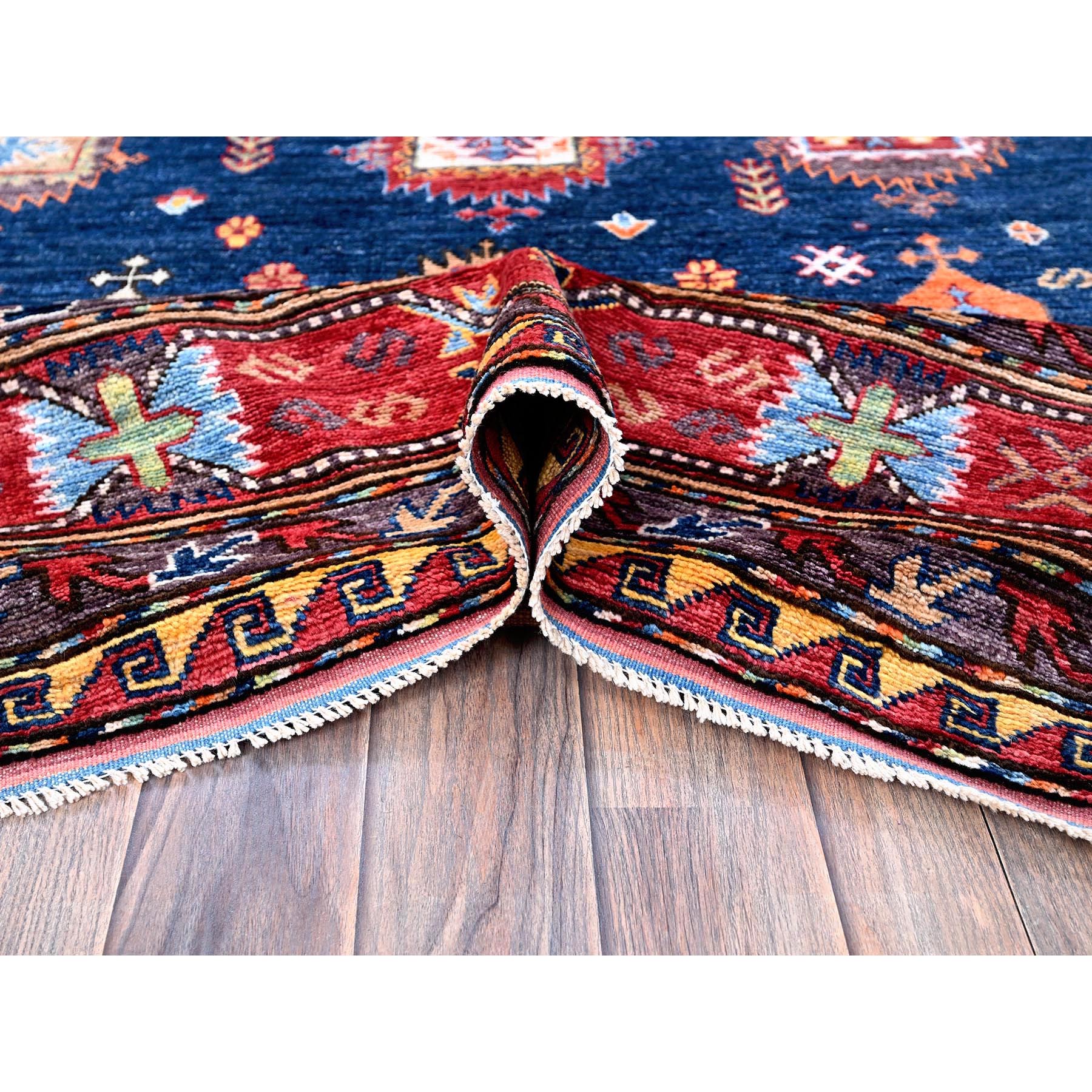 8'5"x9'8" Yale Blue, Afghan Ersari with Turkish Knot, Caucasian Design Revival, Vegetable Dyes, Hand Knotted, Velvety Wool, Oriental Rug Sh553