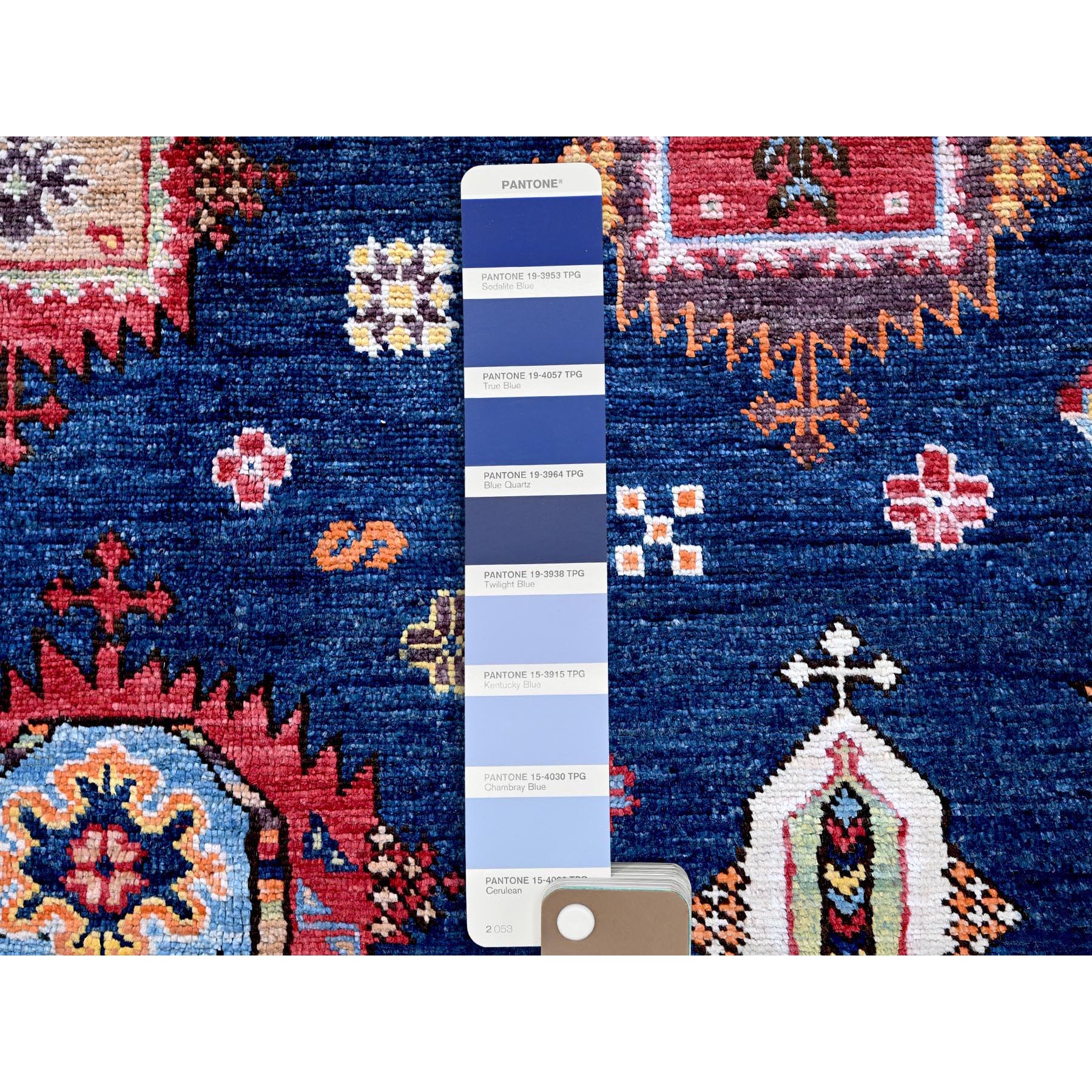 8'5"x9'8" Yale Blue, Afghan Ersari with Turkish Knot, Caucasian Design Revival, Vegetable Dyes, Hand Knotted, Velvety Wool, Oriental Rug Sh553