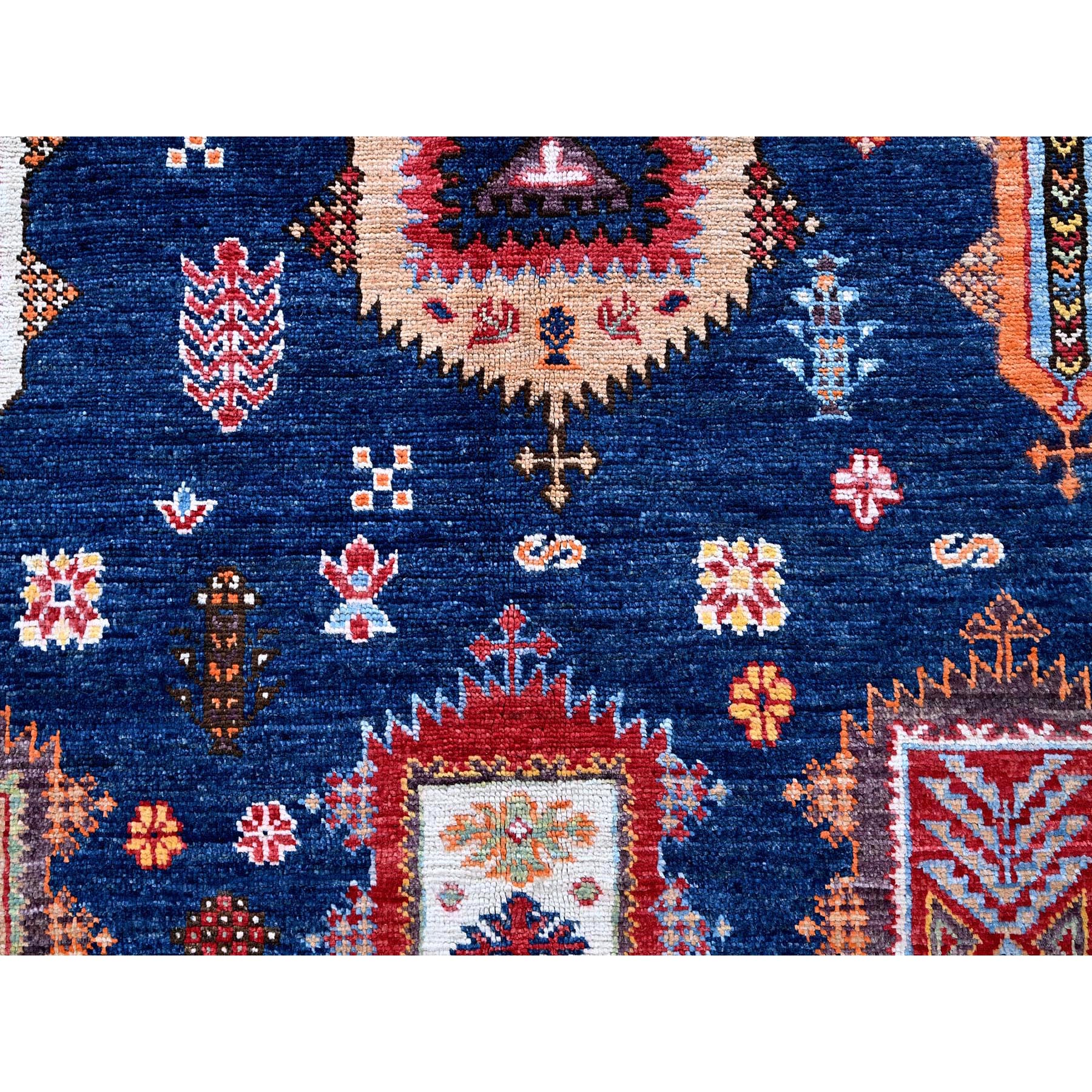 8'5"x9'8" Yale Blue, Afghan Ersari with Turkish Knot, Caucasian Design Revival, Vegetable Dyes, Hand Knotted, Velvety Wool, Oriental Rug Sh553