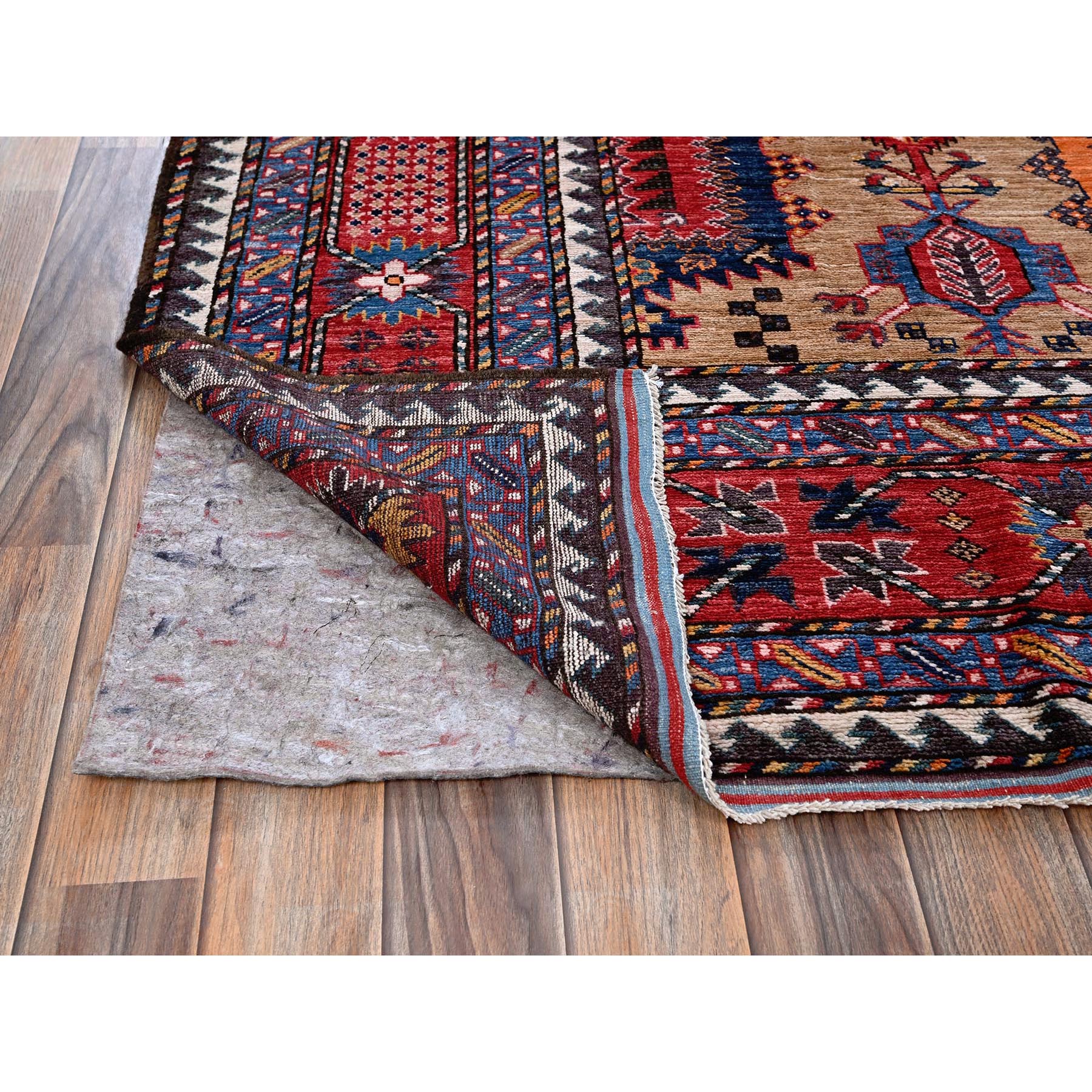 8'1"x9'7" Beige, Afghan Ersari with Turkish Knot, Caucasian Design Revival, Vegetable Dyes, Hand Knotted, Soft and Vibrant Wool, Densely Woven, Oriental Rug Sh554