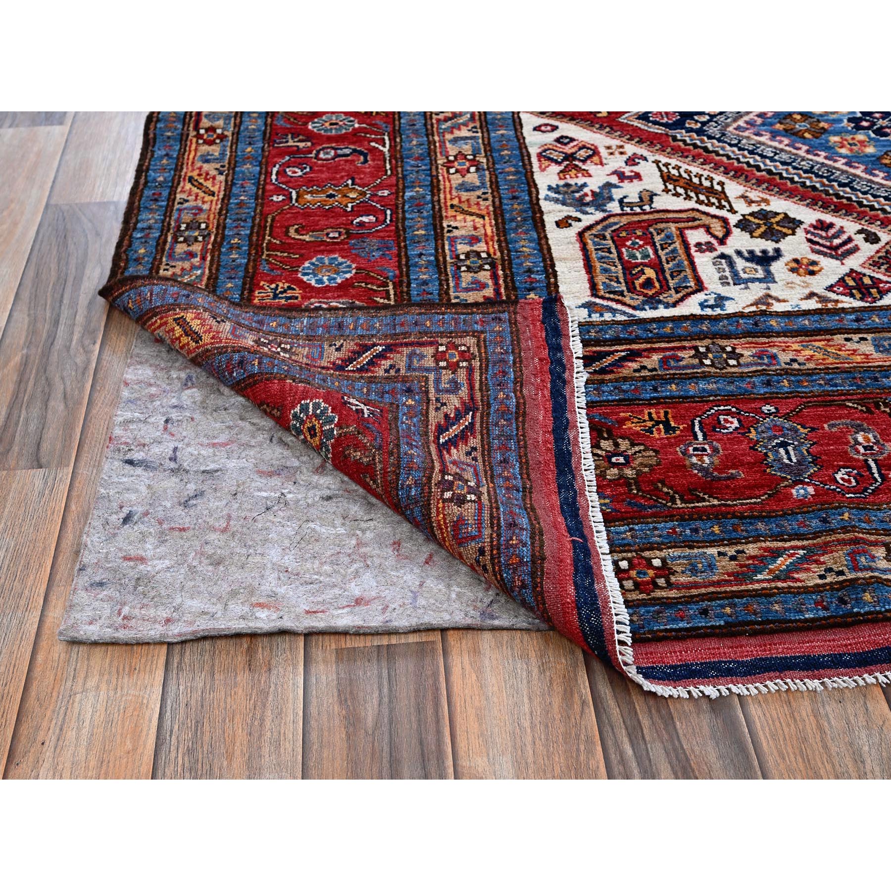 8'3"x10' Ajax Red, Afghan Ersari with Turkish Knot, Caucasian Design Revival, Vegetable Dyes, Hand Knotted, 100% Wool, Densely Woven, Oriental Rug Sh556