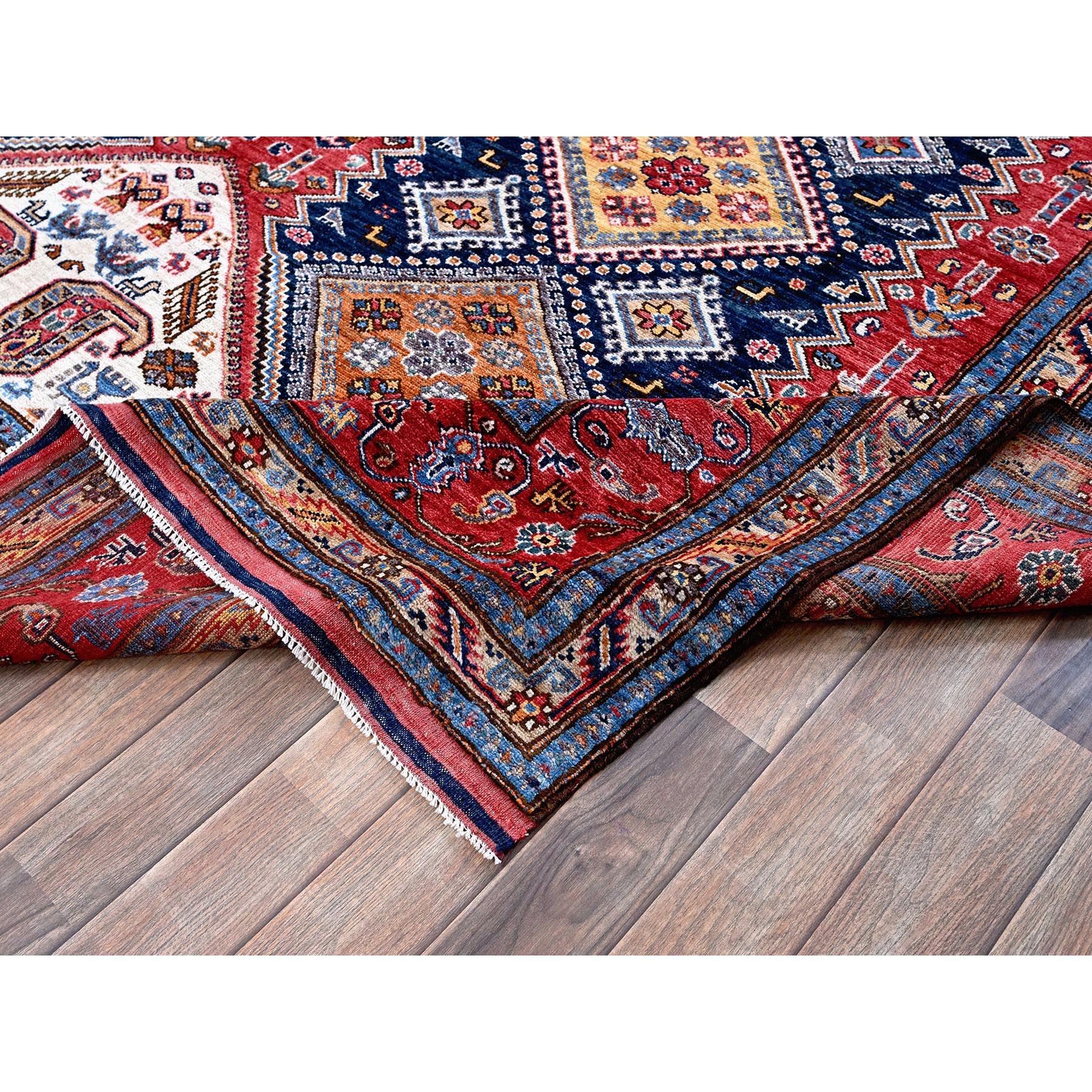 8'3"x10' Ajax Red, Afghan Ersari with Turkish Knot, Caucasian Design Revival, Vegetable Dyes, Hand Knotted, 100% Wool, Densely Woven, Oriental Rug Sh556
