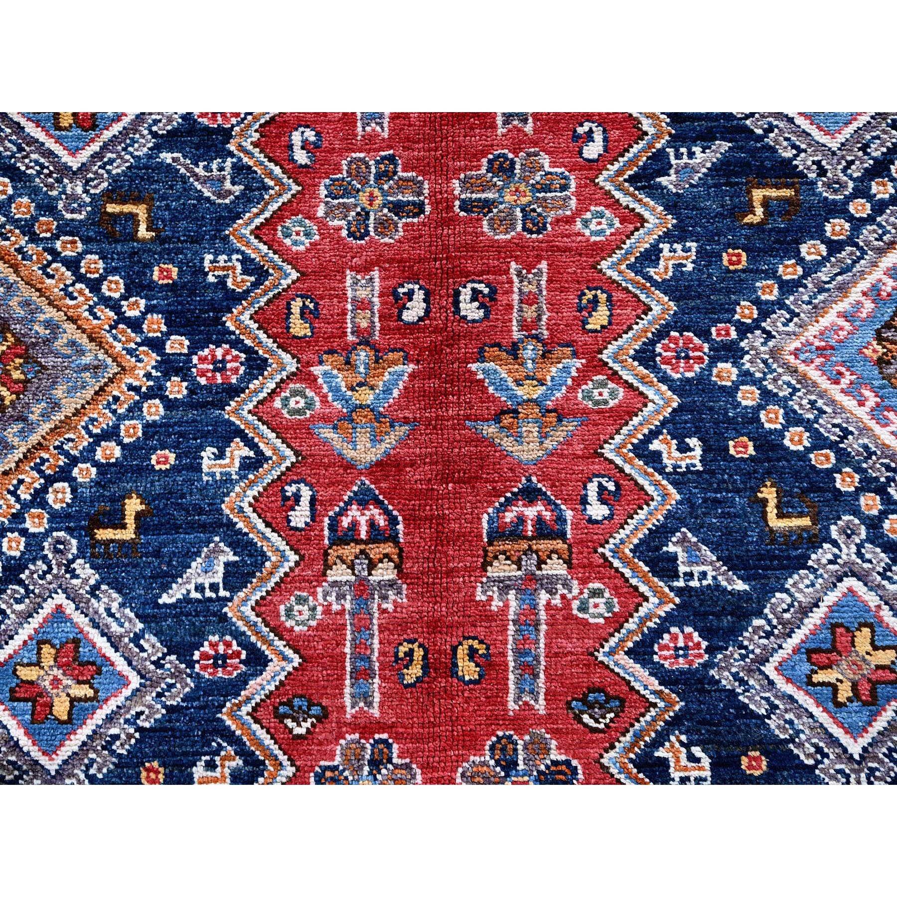 8'3"x10' Ajax Red, Afghan Ersari with Turkish Knot, Caucasian Design Revival, Vegetable Dyes, Hand Knotted, 100% Wool, Densely Woven, Oriental Rug Sh556