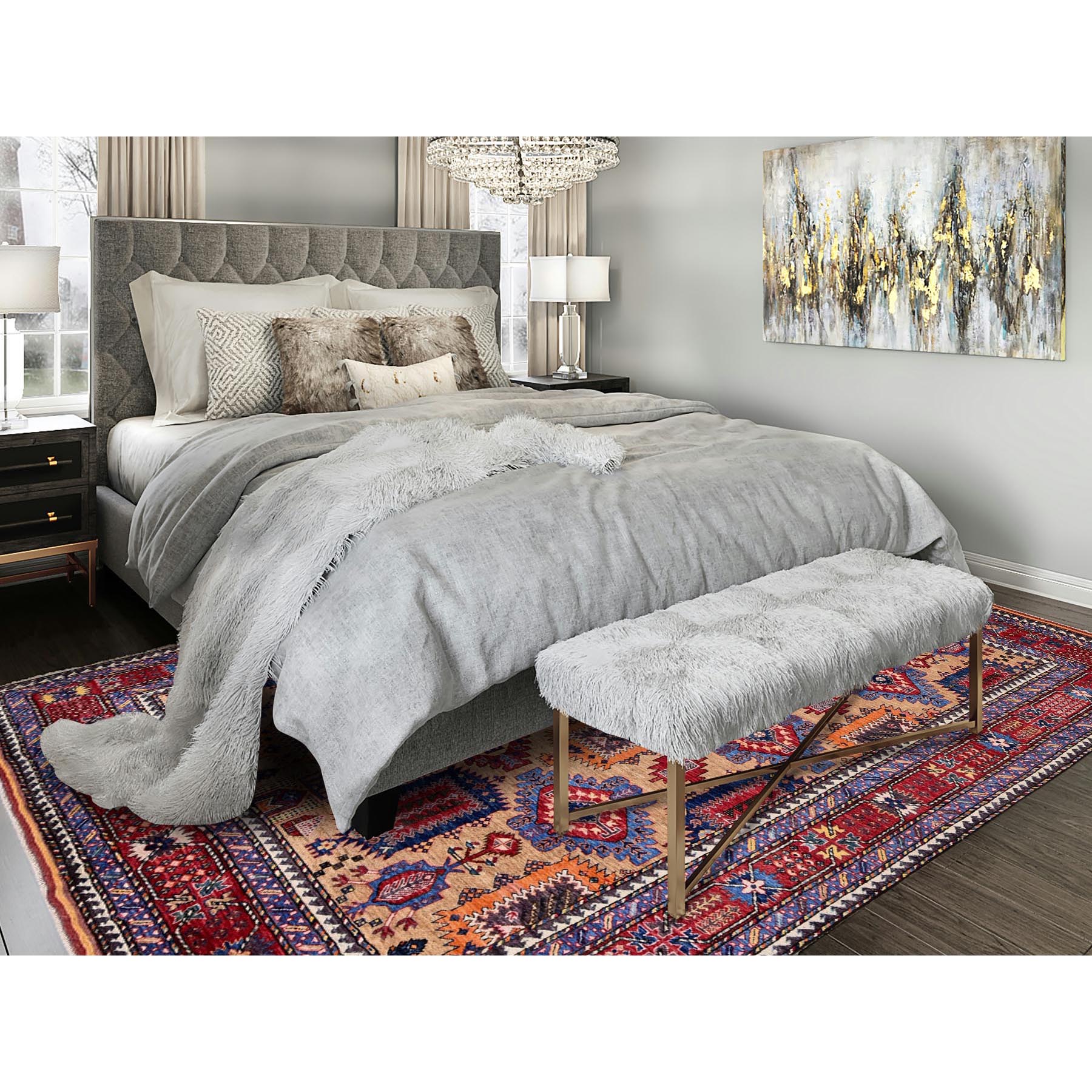 8'3"x9'9" Beige, Afghan Ersari with Turkish Knot, Caucasian Design Revival, Vegetable Dyes, Hand Knotted, Soft and Velvety Wool, Densely Woven, Oriental Rug Sh557