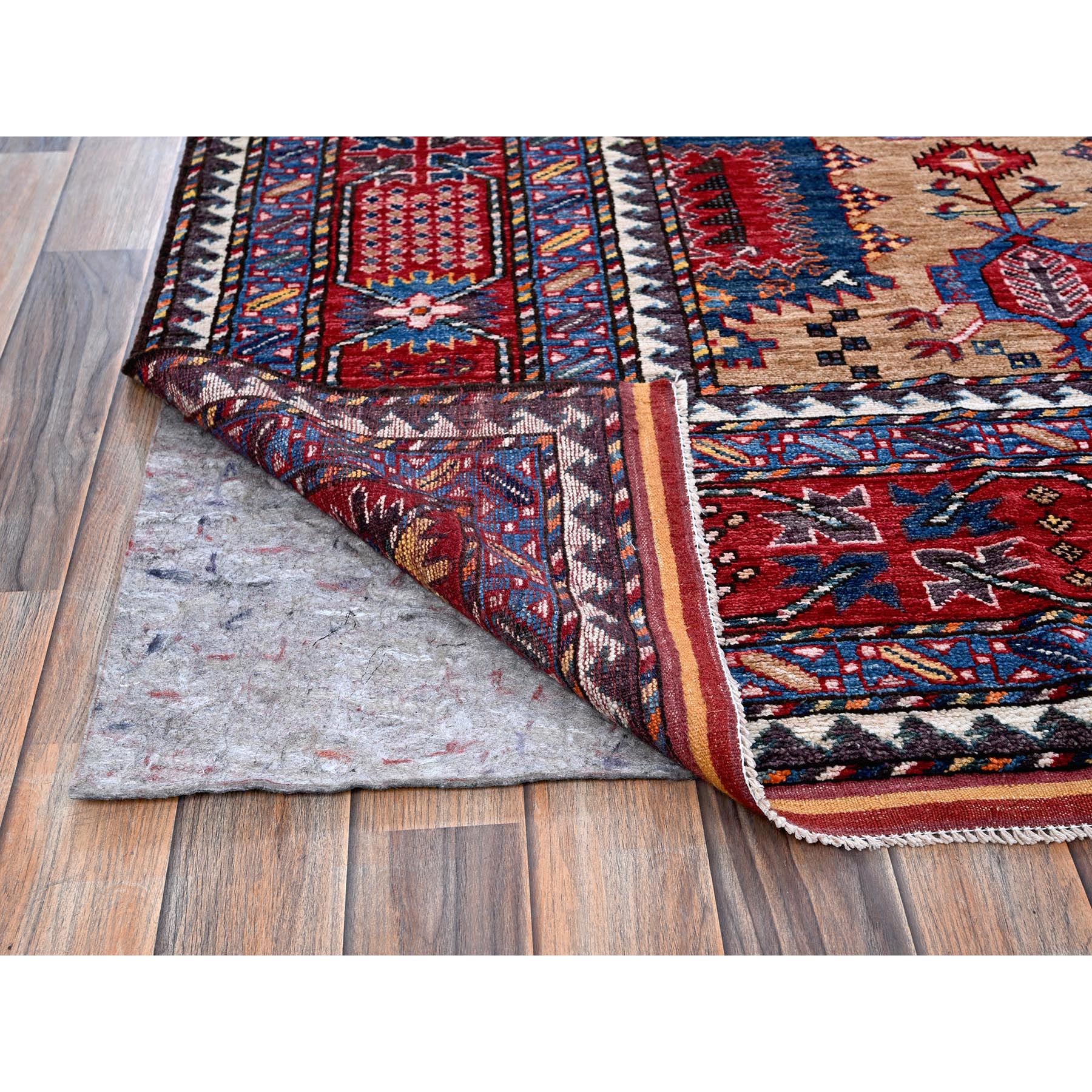 8'3"x9'9" Beige, Afghan Ersari with Turkish Knot, Caucasian Design Revival, Vegetable Dyes, Hand Knotted, Soft and Velvety Wool, Densely Woven, Oriental Rug Sh557