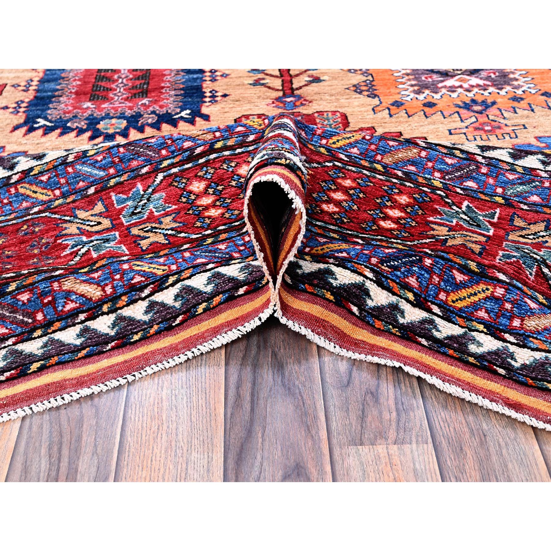 8'3"x9'9" Beige, Afghan Ersari with Turkish Knot, Caucasian Design Revival, Vegetable Dyes, Hand Knotted, Soft and Velvety Wool, Densely Woven, Oriental Rug Sh557