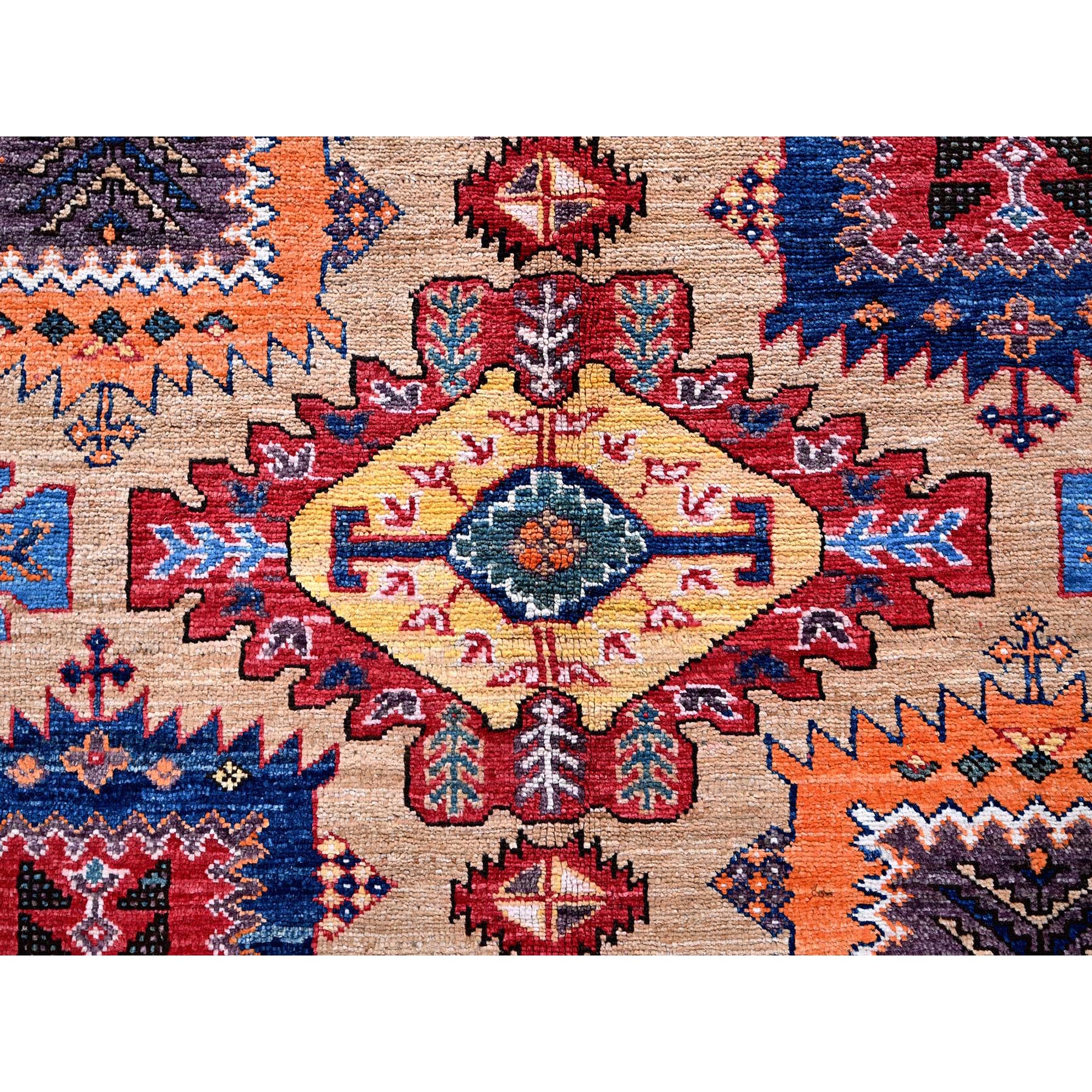 8'3"x9'9" Beige, Afghan Ersari with Turkish Knot, Caucasian Design Revival, Vegetable Dyes, Hand Knotted, Soft and Velvety Wool, Densely Woven, Oriental Rug Sh557
