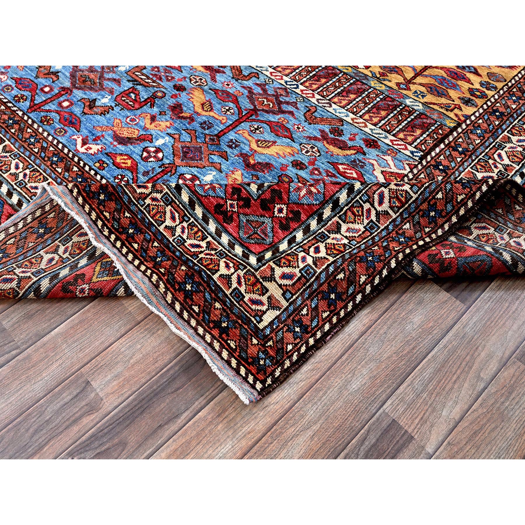8'7"x10' Parmesan Yellow, Afghan Ersari with Turkish Knot, Caucasian Design Revival, Ancient Bird Figurines, Vegetable Dyes, Hand Knotted, 100% Wool, Oriental Rug Sh558