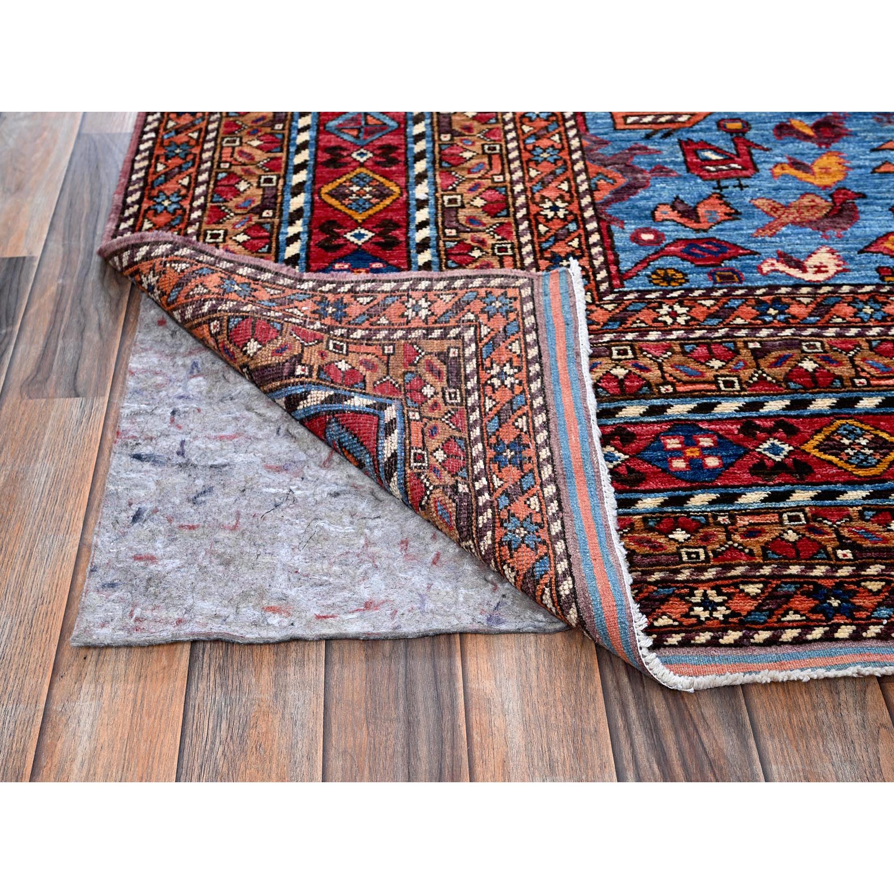 8'6"x10'8" Alabaster White, Hand Knotted, Afghan Ersari with Turkish Knot, Caucasian Design Revival, Ancient Bird Figurines, Vegetable Dyes, 100% Wool, Oriental Rug Sh559