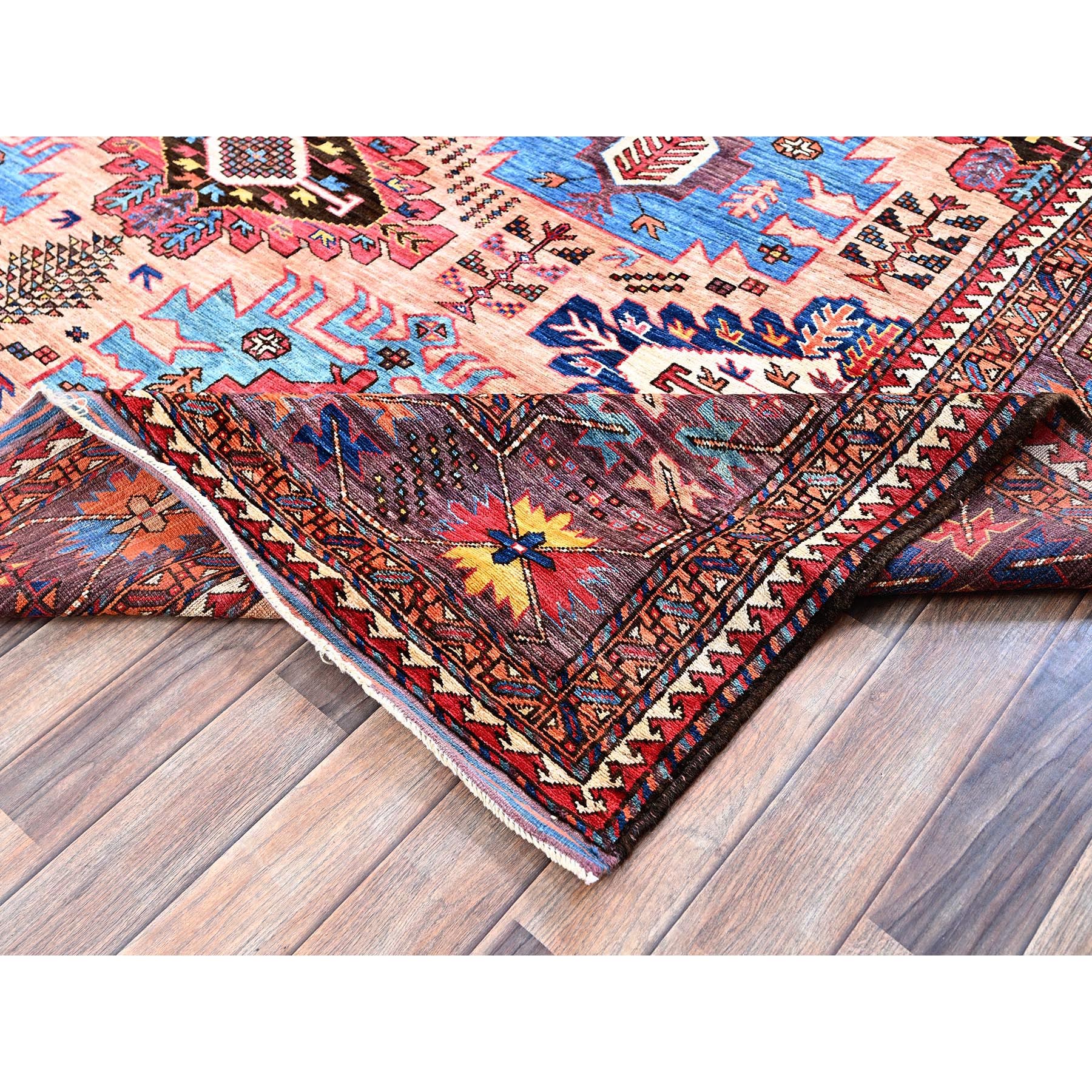 8'3"x10'6" Peach Color, Afghan Ersari with Turkish Knot, Caucasian Design Revival, Vegetable Dyes, Hand Knotted, Soft Wool, Densely Woven, Oriental Rug Sh560