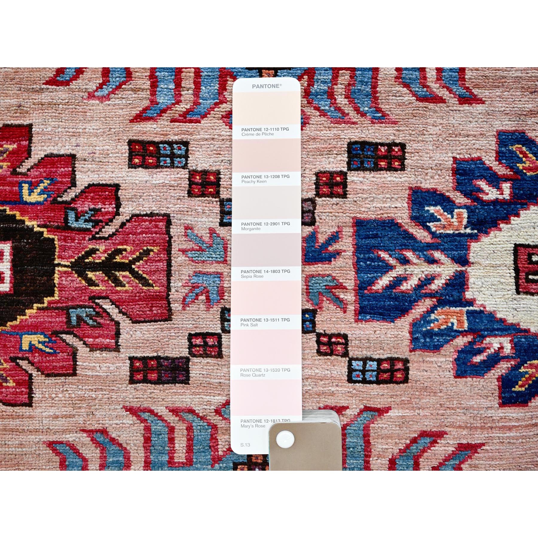 8'3"x10'6" Peach Color, Afghan Ersari with Turkish Knot, Caucasian Design Revival, Vegetable Dyes, Hand Knotted, Soft Wool, Densely Woven, Oriental Rug Sh560