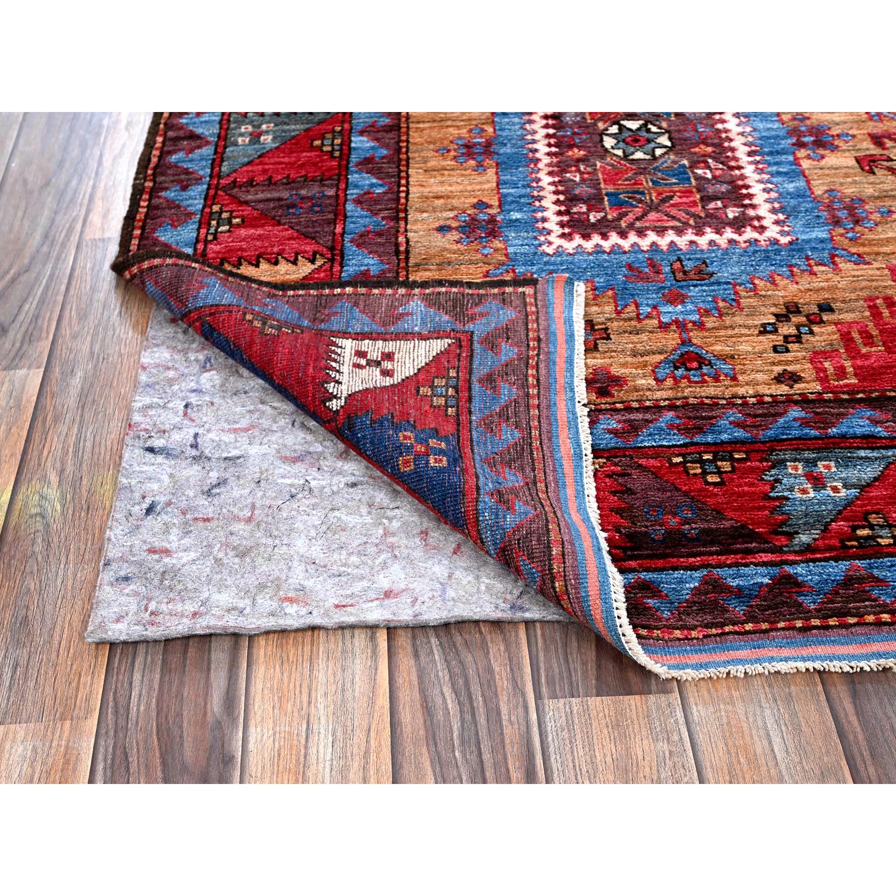 6'1"x8'4" Ochre Brown, Afghan Ersari with Turkish Knot, Caucasian Design Revival, Densely Woven, Vegetable Dyes, Hand Knotted, 100% Wool, Oriental Rug Sh562