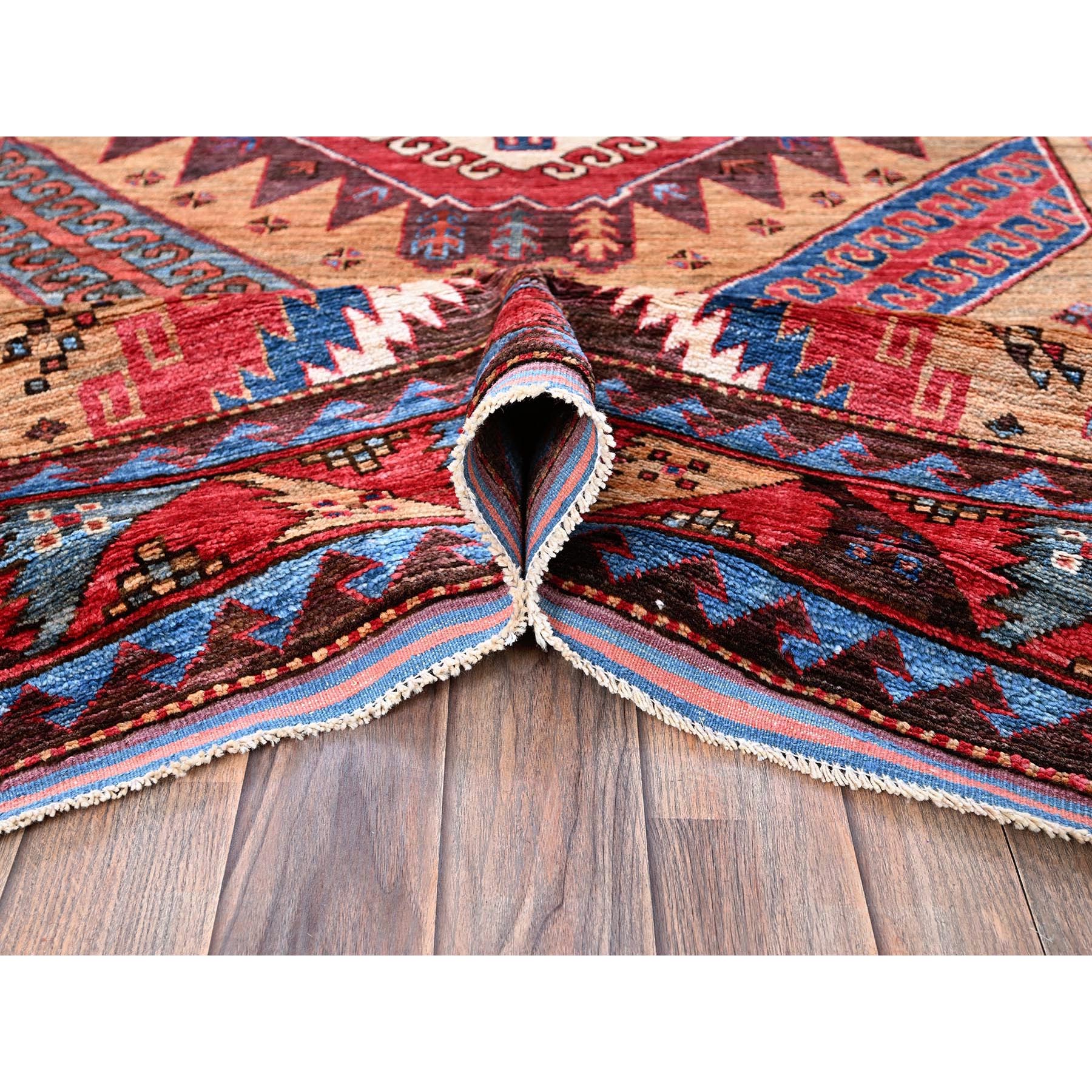 6'1"x8'4" Ochre Brown, Afghan Ersari with Turkish Knot, Caucasian Design Revival, Densely Woven, Vegetable Dyes, Hand Knotted, 100% Wool, Oriental Rug Sh562