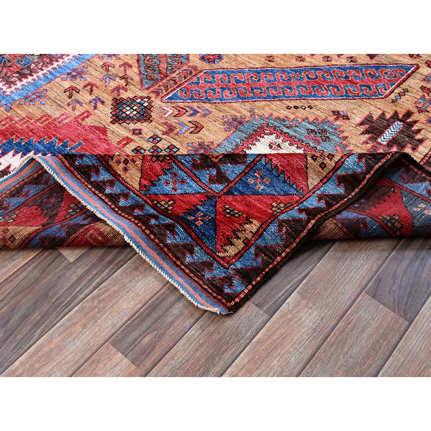 6'1"x8'4" Ochre Brown, Afghan Ersari with Turkish Knot, Caucasian Design Revival, Densely Woven, Vegetable Dyes, Hand Knotted, 100% Wool, Oriental Rug Sh562
