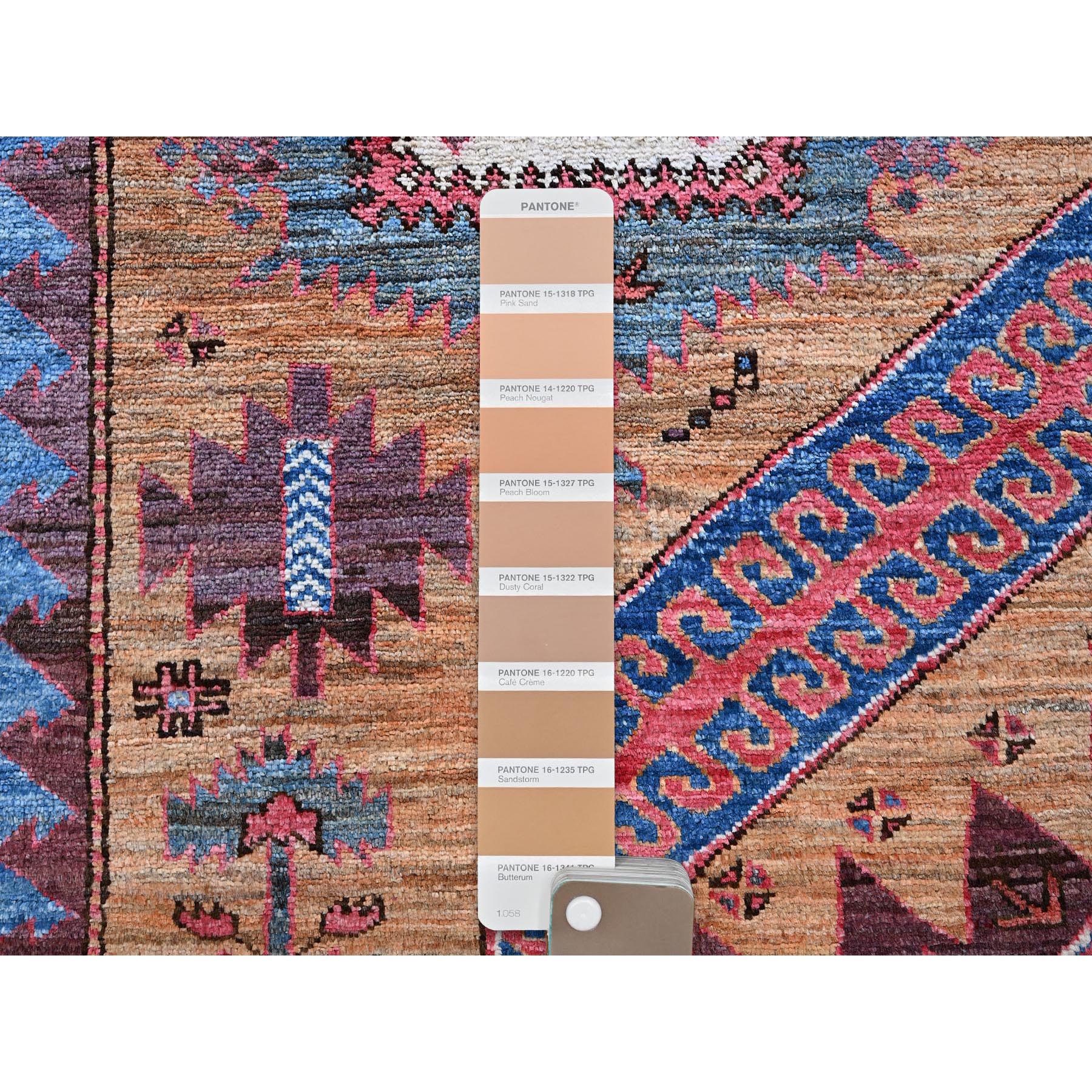 6'1"x8'4" Ochre Brown, Afghan Ersari with Turkish Knot, Caucasian Design Revival, Densely Woven, Vegetable Dyes, Hand Knotted, 100% Wool, Oriental Rug Sh562