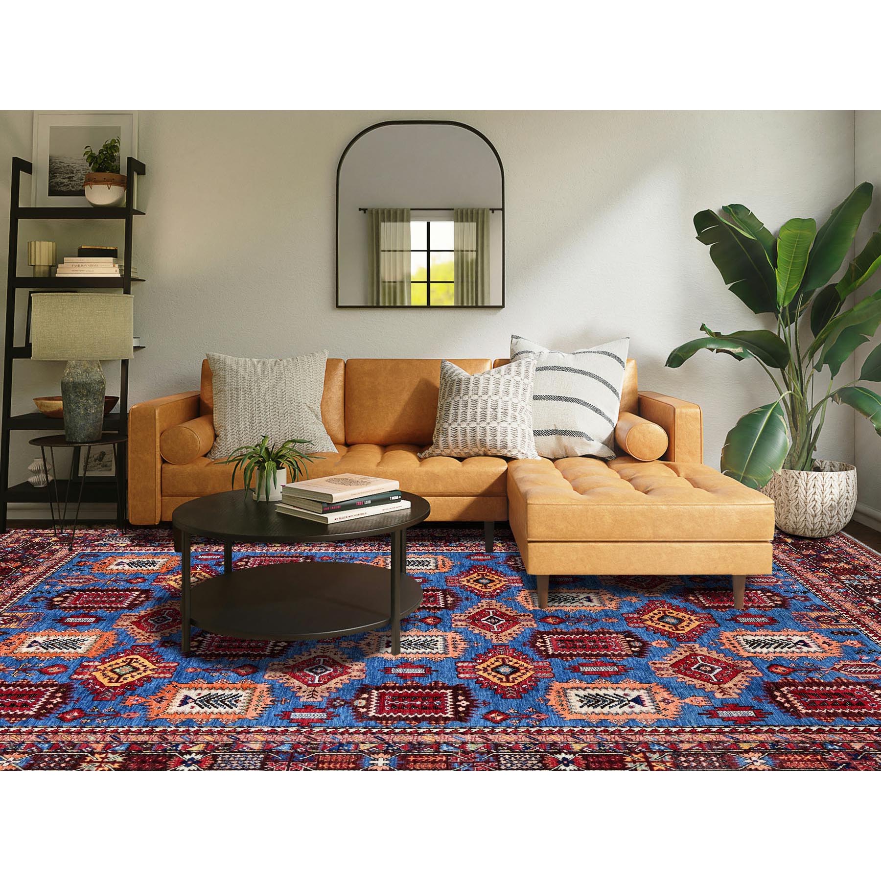10'1"x13'4" Bayern Blue, Afghan Ersari with Turkish Knot, Caucasian Design Revival, Vegetable Dyes, Hand Knotted, Soft Wool, Densely Woven, Oriental Rug Sh563