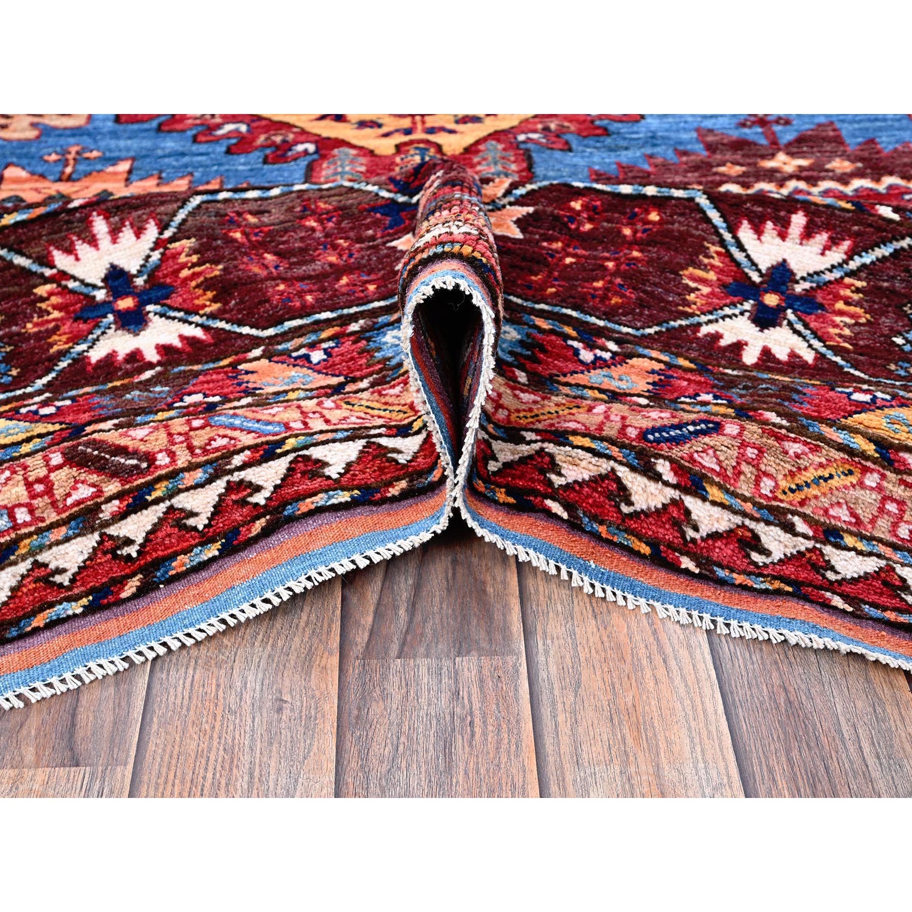 10'1"x13'4" Bayern Blue, Afghan Ersari with Turkish Knot, Caucasian Design Revival, Vegetable Dyes, Hand Knotted, Soft Wool, Densely Woven, Oriental Rug Sh563