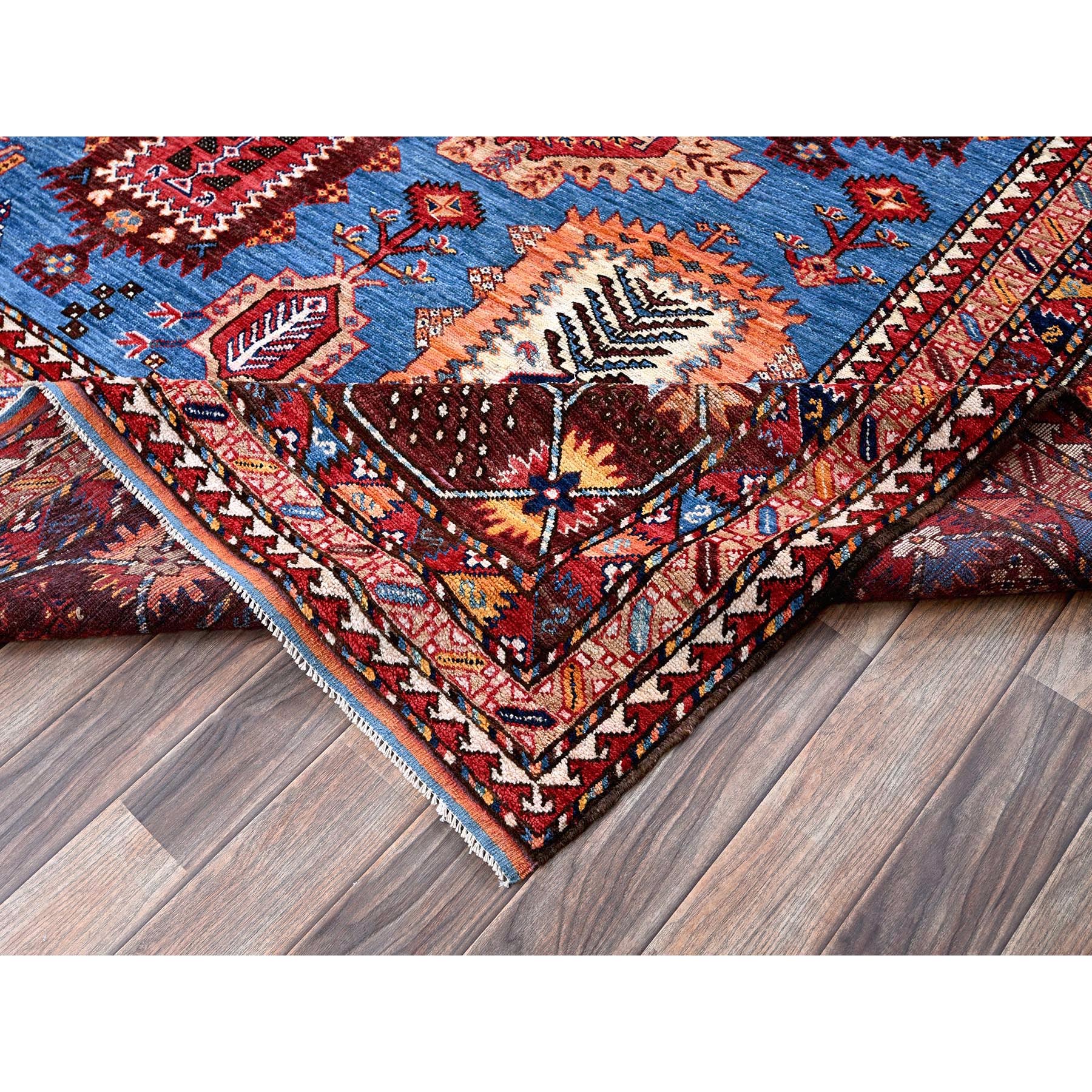 10'1"x13'4" Bayern Blue, Afghan Ersari with Turkish Knot, Caucasian Design Revival, Vegetable Dyes, Hand Knotted, Soft Wool, Densely Woven, Oriental Rug Sh563