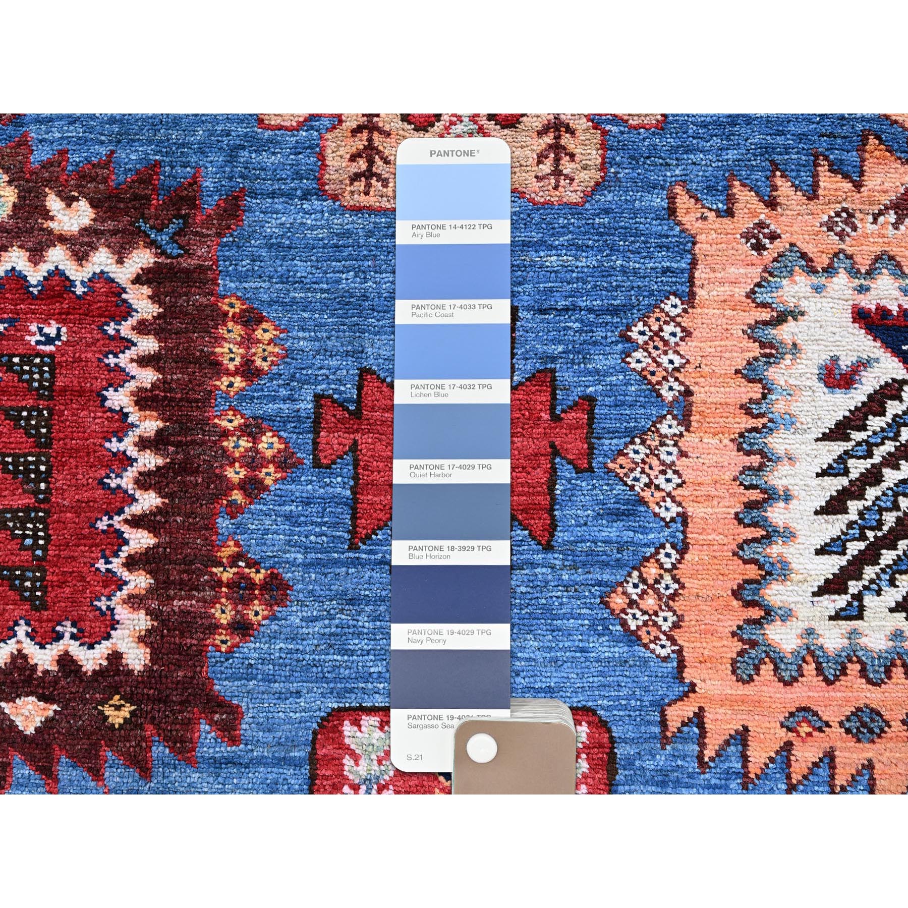 10'1"x13'4" Bayern Blue, Afghan Ersari with Turkish Knot, Caucasian Design Revival, Vegetable Dyes, Hand Knotted, Soft Wool, Densely Woven, Oriental Rug Sh563