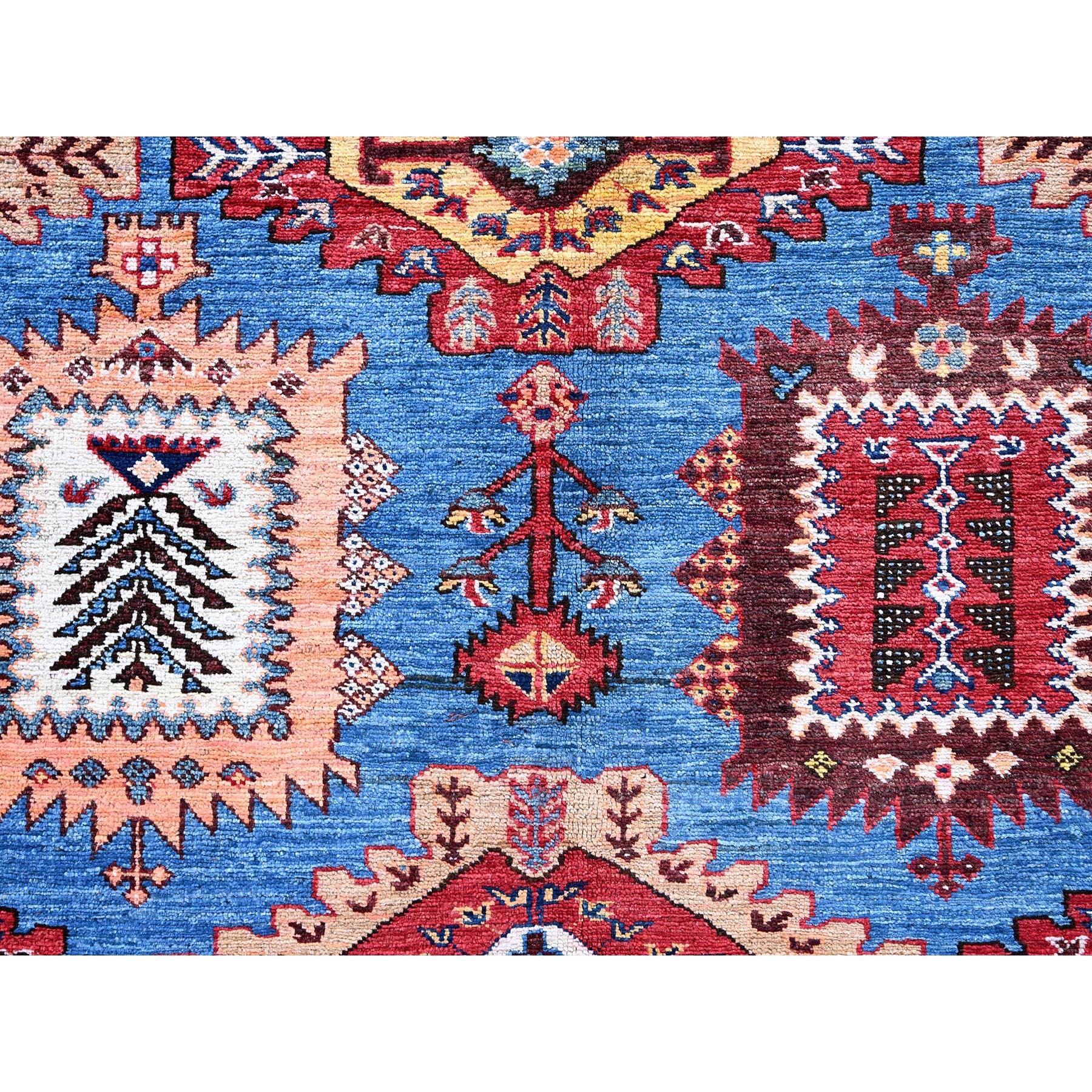 10'1"x13'4" Bayern Blue, Afghan Ersari with Turkish Knot, Caucasian Design Revival, Vegetable Dyes, Hand Knotted, Soft Wool, Densely Woven, Oriental Rug Sh563