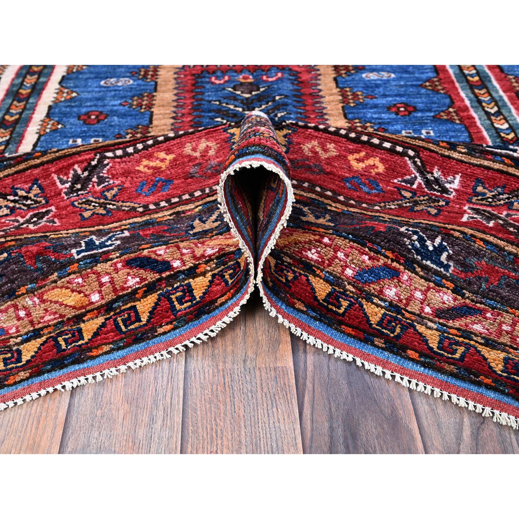 10'x10' Imperial Blue, Afghan Ersari with Turkish Knot, Caucasian Design Revival, Hand Knotted, 100% Wool, Vegetable Dyes, Square, Oriental Rug Sh564
