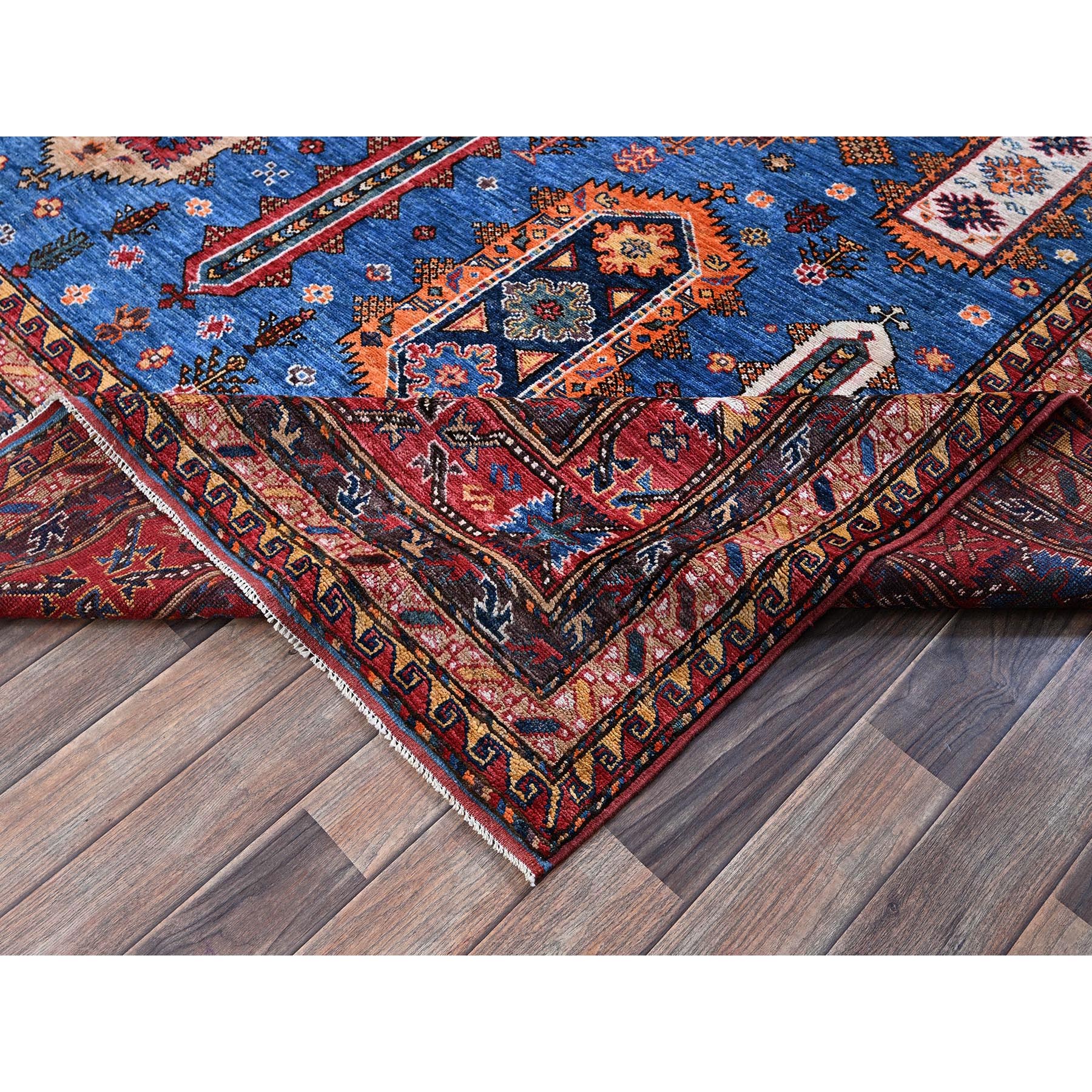 10'x10' Imperial Blue, Afghan Ersari with Turkish Knot, Caucasian Design Revival, Hand Knotted, 100% Wool, Vegetable Dyes, Square, Oriental Rug Sh564