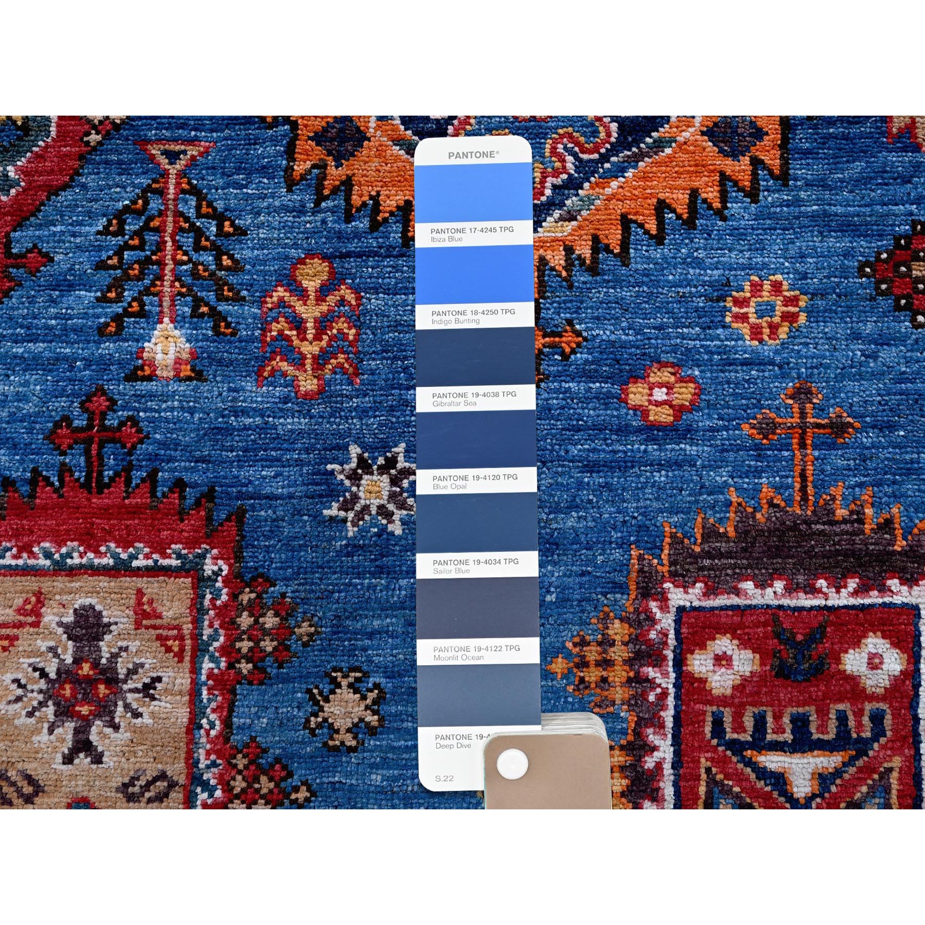 10'x10' Imperial Blue, Afghan Ersari with Turkish Knot, Caucasian Design Revival, Hand Knotted, 100% Wool, Vegetable Dyes, Square, Oriental Rug Sh564