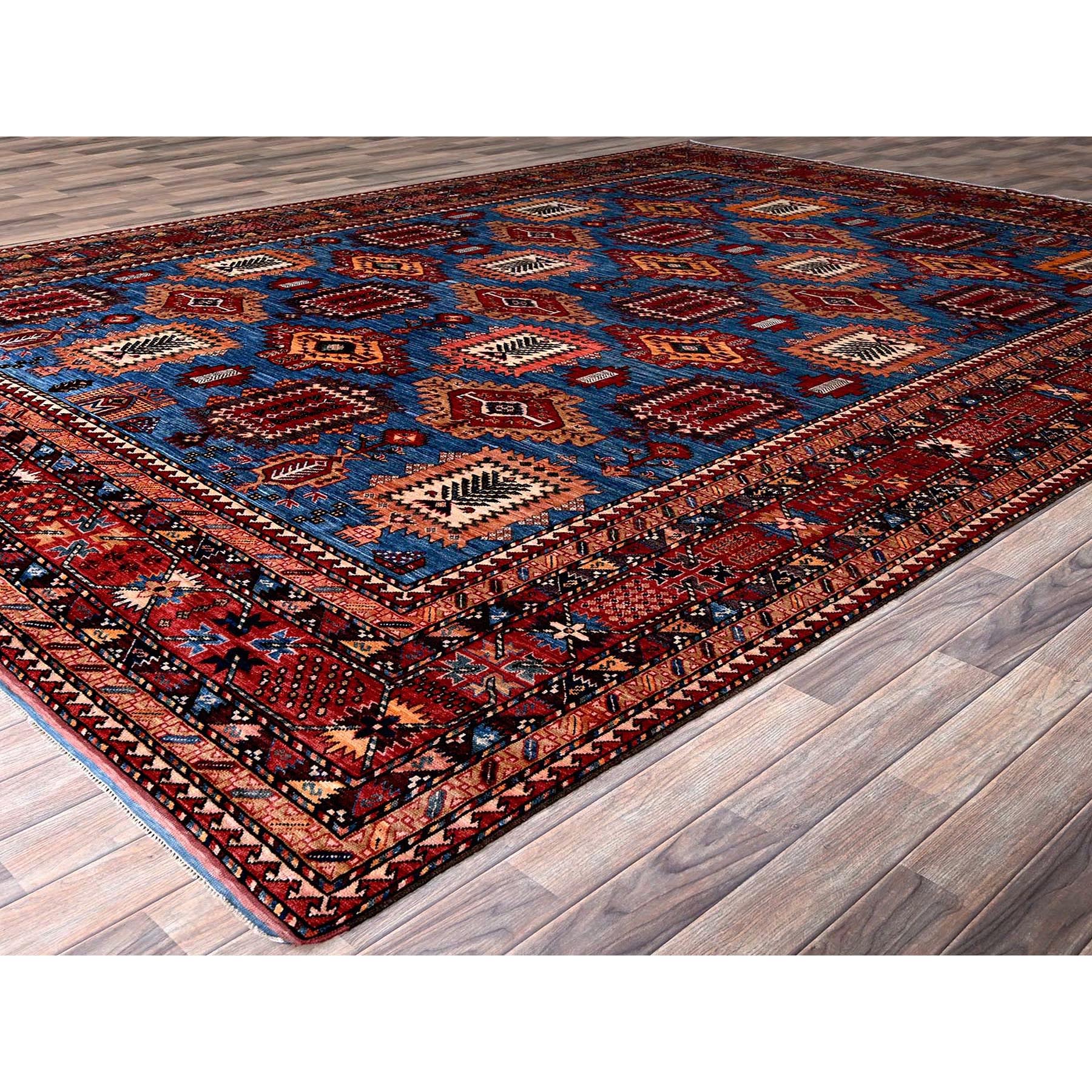 10'x13'6" Carolina Blue, Afghan Ersari with Turkish Knot, Caucasian Design Revival, Densely Woven, Vegetable Dyes, Hand Knotted, 100% Wool, Oriental Rug Sh565