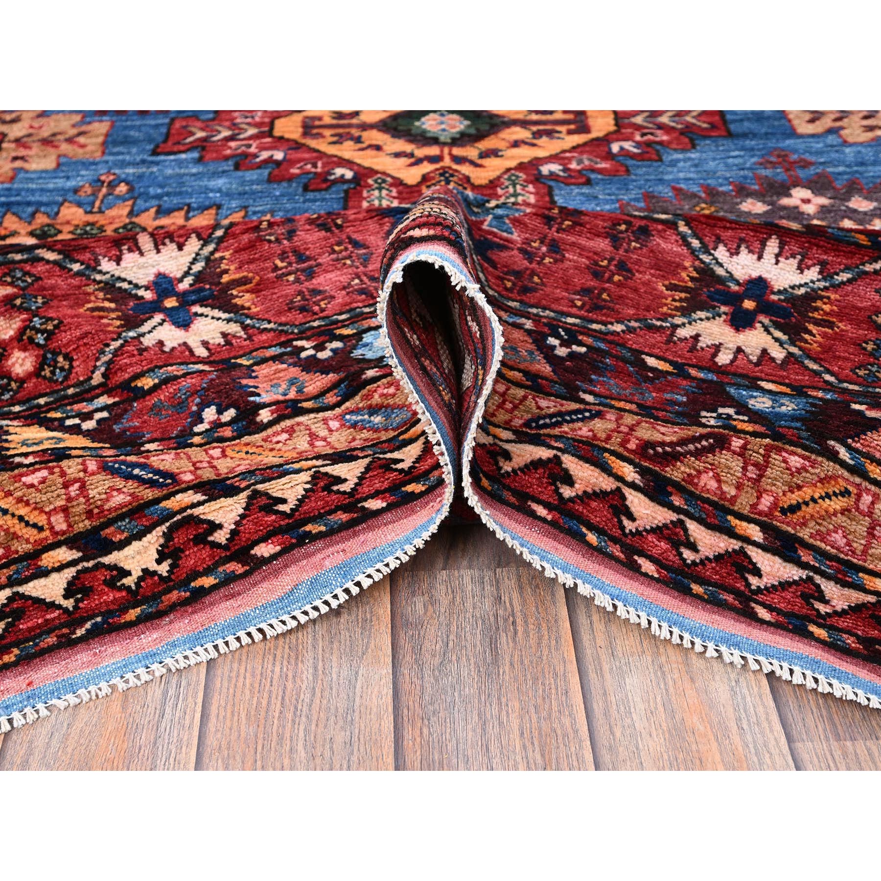 10'x13'6" Carolina Blue, Afghan Ersari with Turkish Knot, Caucasian Design Revival, Densely Woven, Vegetable Dyes, Hand Knotted, 100% Wool, Oriental Rug Sh565