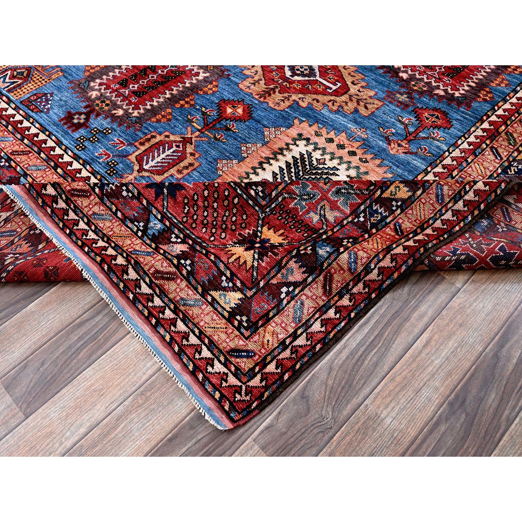10'x13'6" Carolina Blue, Afghan Ersari with Turkish Knot, Caucasian Design Revival, Densely Woven, Vegetable Dyes, Hand Knotted, 100% Wool, Oriental Rug Sh565