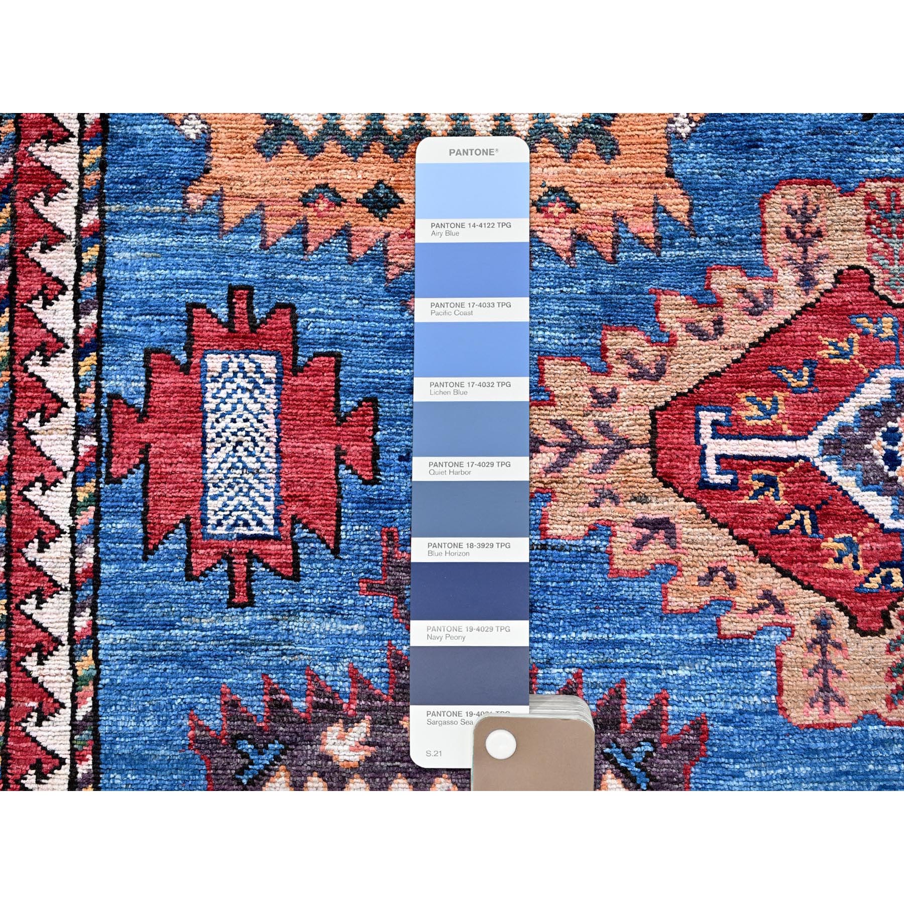 10'x13'6" Carolina Blue, Afghan Ersari with Turkish Knot, Caucasian Design Revival, Densely Woven, Vegetable Dyes, Hand Knotted, 100% Wool, Oriental Rug Sh565